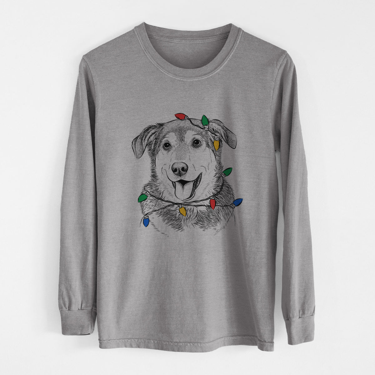 Christmas Lights Lance the Lab/Shepherd Mix - Heavyweight 100% Cotton Long Sleeve