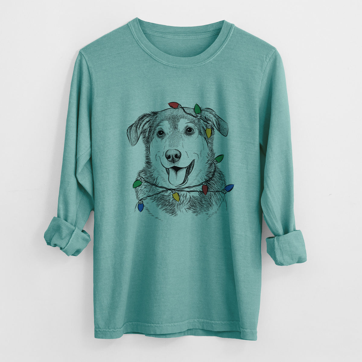 Christmas Lights Lance the Lab/Shepherd Mix - Heavyweight 100% Cotton Long Sleeve