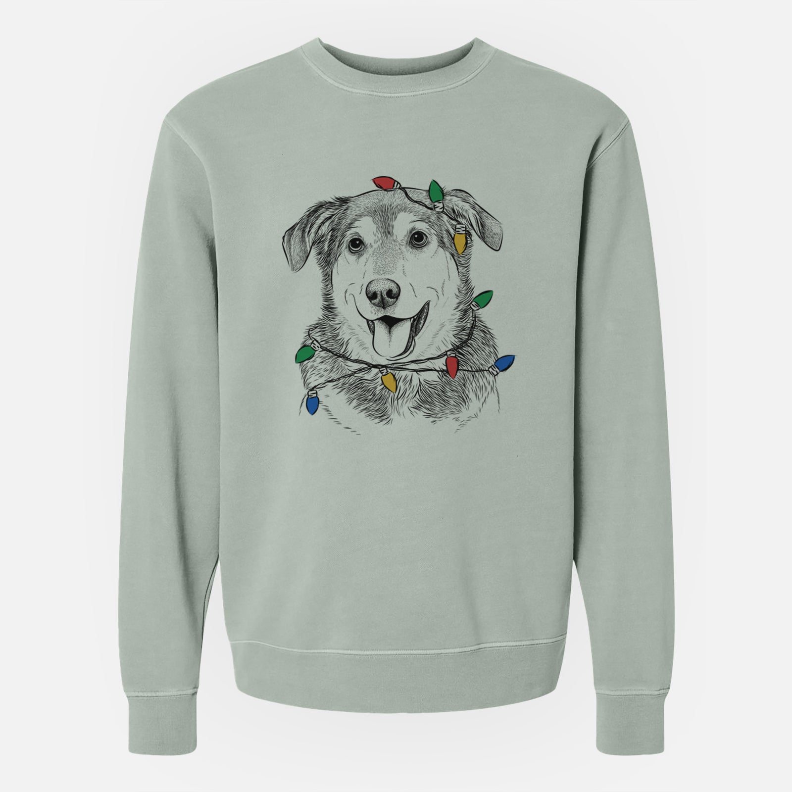 Christmas Lights Lance the Lab/Shepherd Mix - Unisex Pigment Dyed Crew Sweatshirt