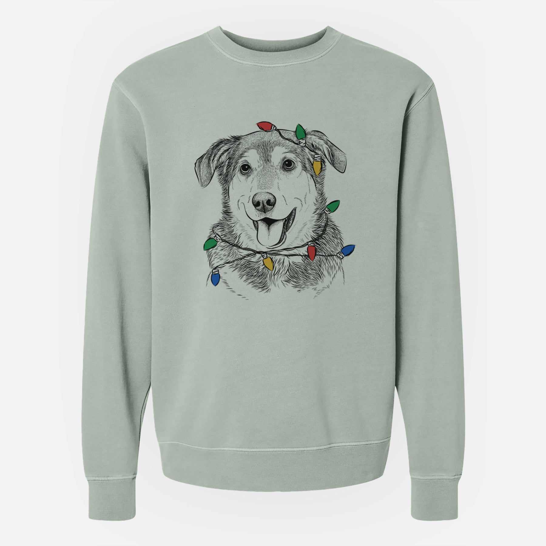 Christmas Lights Lance the Lab/Shepherd Mix - Unisex Pigment Dyed Crew Sweatshirt