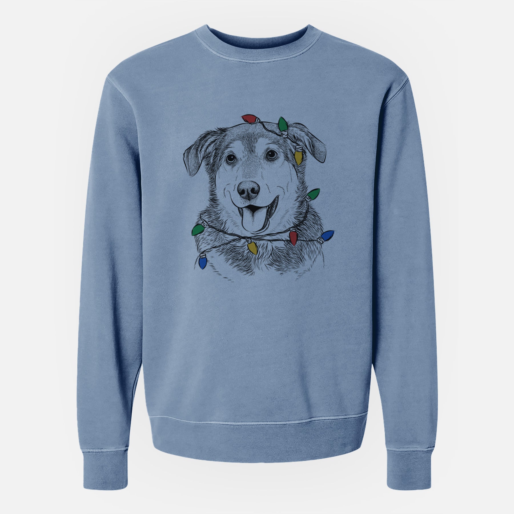 Christmas Lights Lance the Lab/Shepherd Mix - Unisex Pigment Dyed Crew Sweatshirt