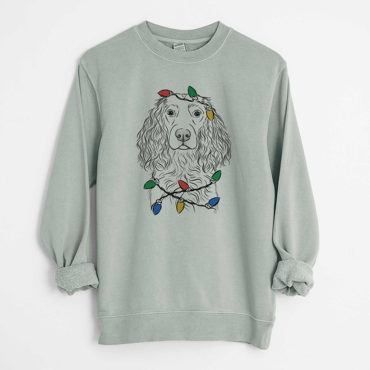Christmas Lights Landry the Boykin Spaniel - Unisex Pigment Dyed Crew Sweatshirt