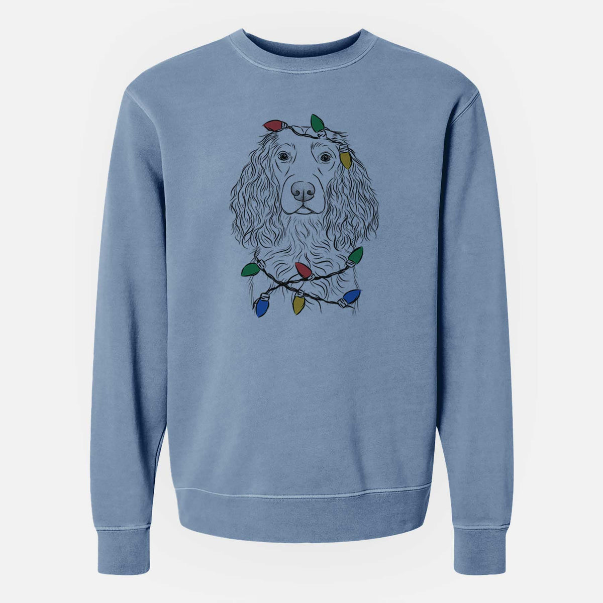Christmas Lights Landry the Boykin Spaniel - Unisex Pigment Dyed Crew Sweatshirt