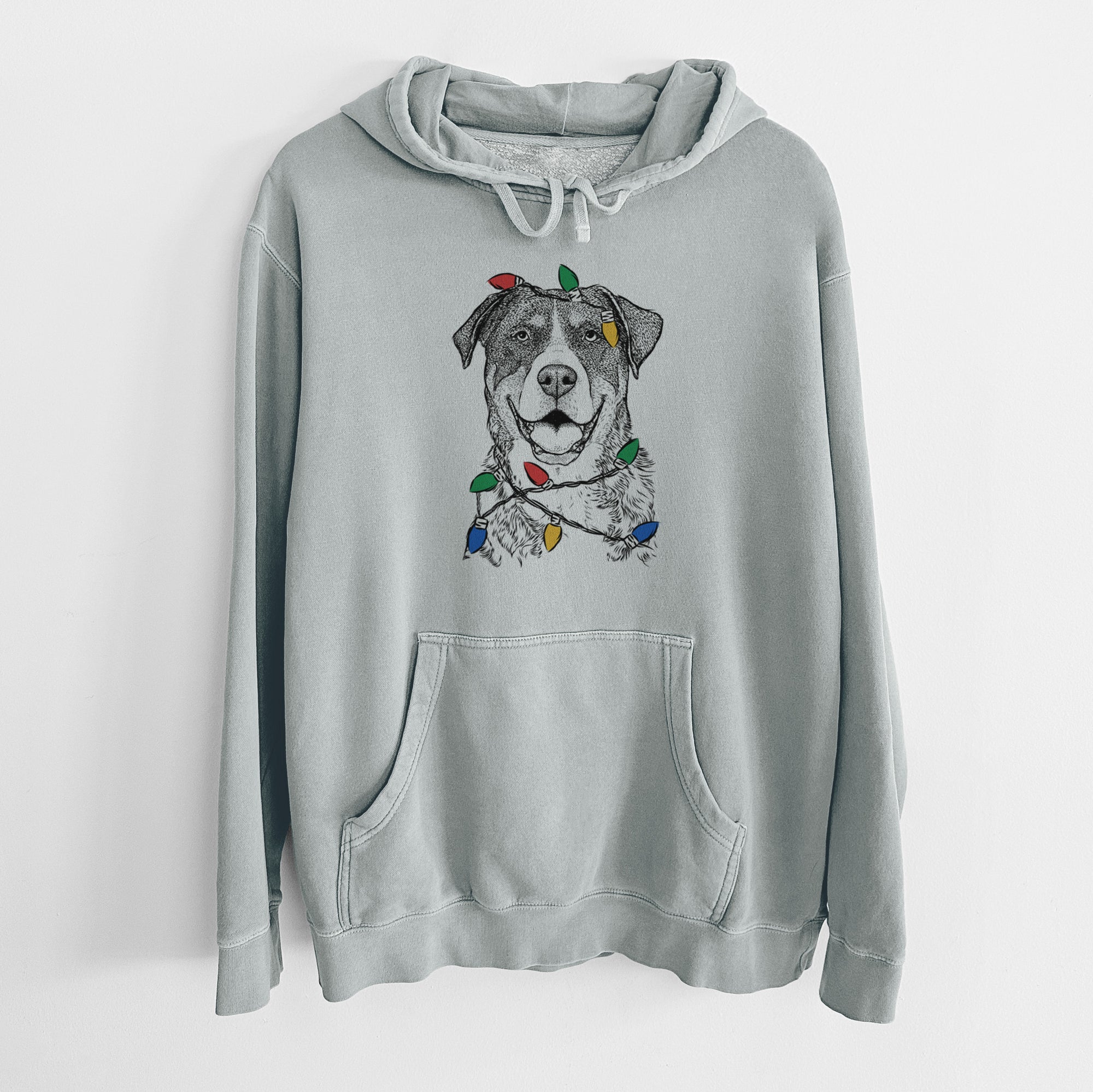 Christmas Lights Leon the Greater Swiss Mountain Dog - Unisex Pigment Dyed Hoodie