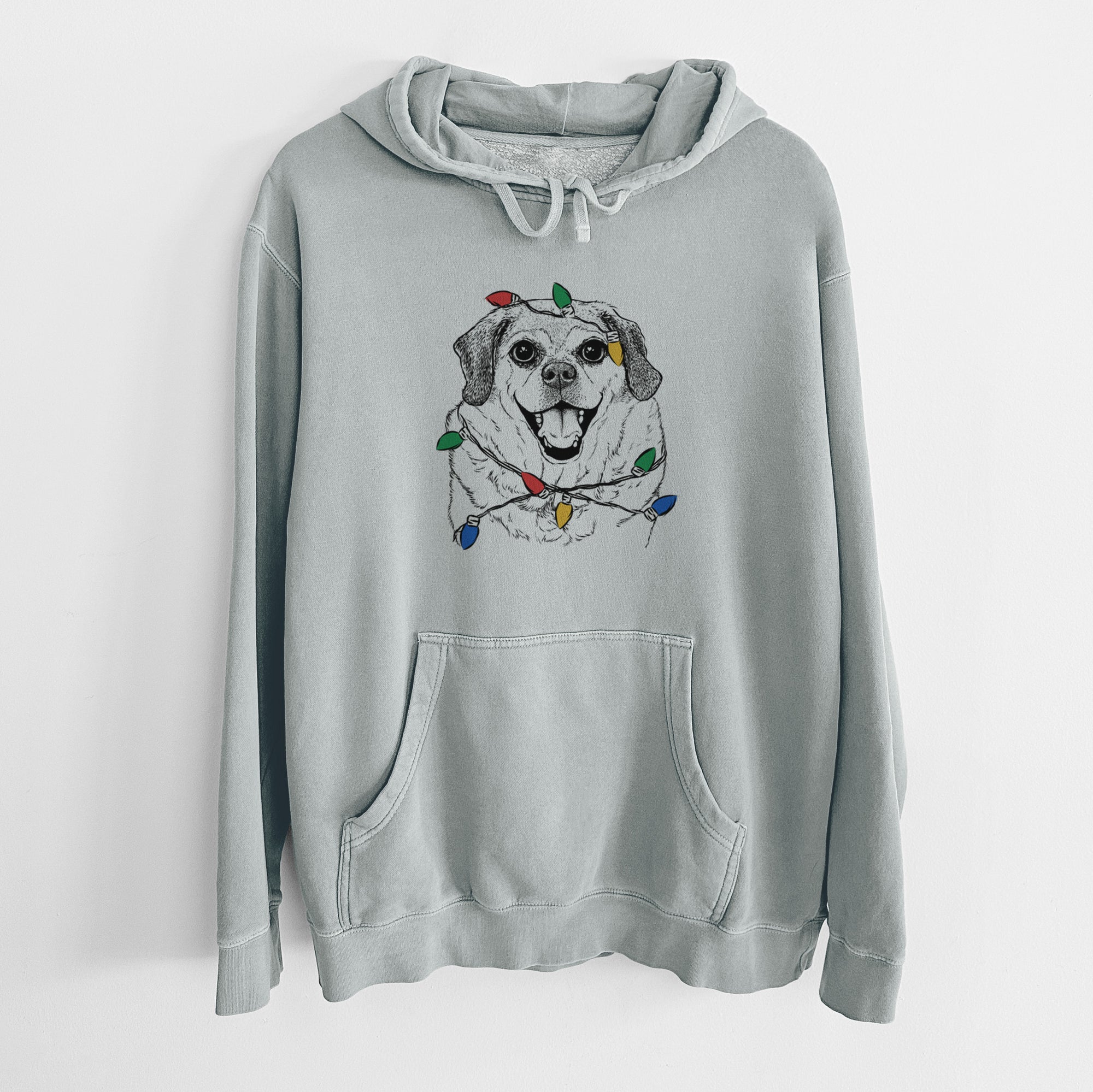 Christmas Lights Little Man the Puggle - Unisex Pigment Dyed Hoodie