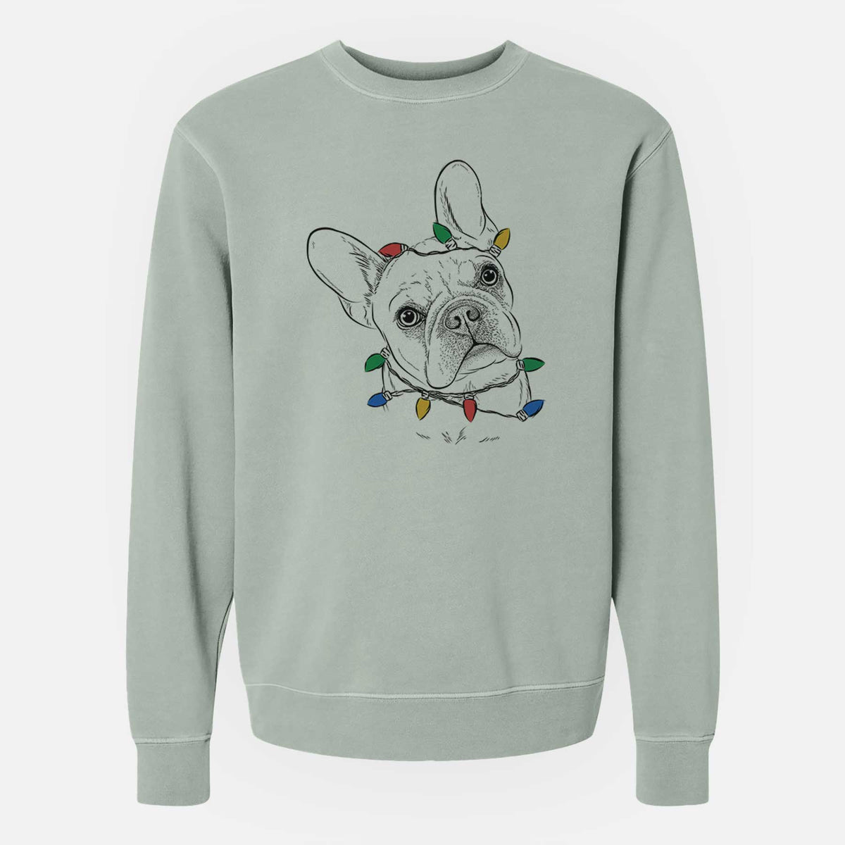Christmas Lights Loki the French Bulldog - Unisex Pigment Dyed Crew Sweatshirt