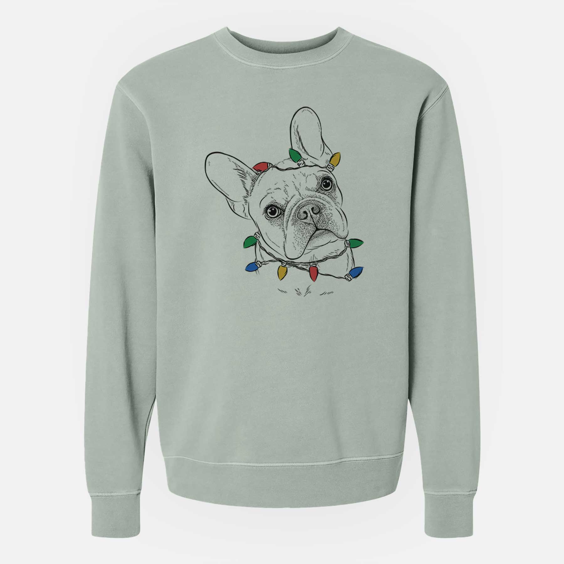 Christmas Lights Loki the French Bulldog - Unisex Pigment Dyed Crew Sweatshirt