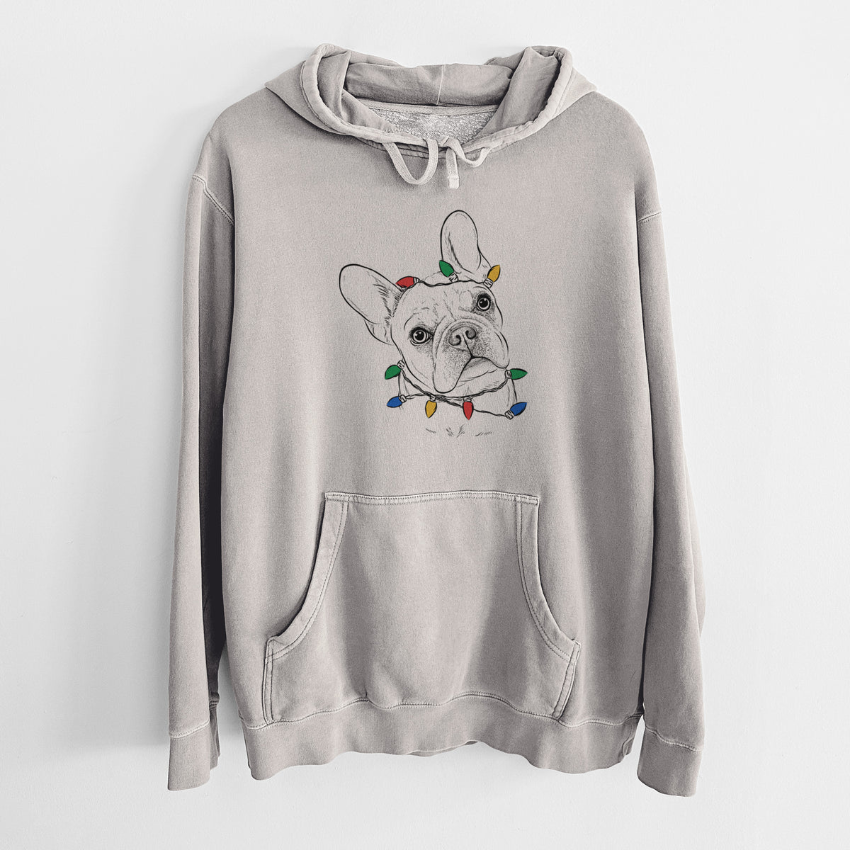 Christmas Lights Loki the French Bulldog - Unisex Pigment Dyed Hoodie