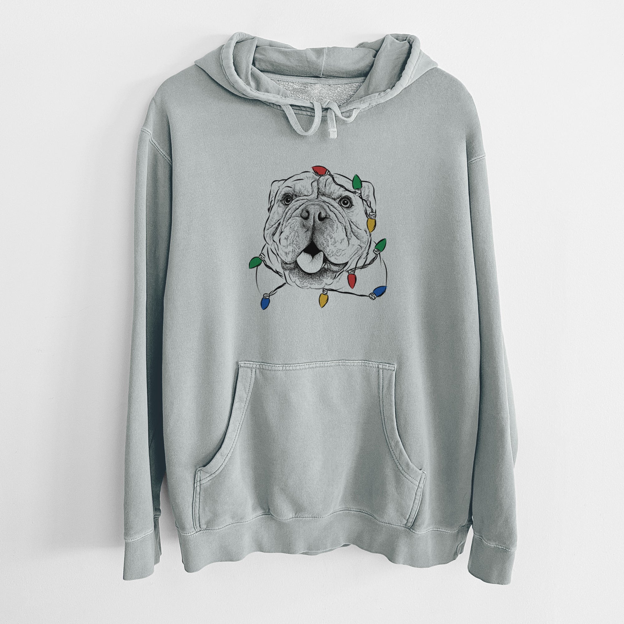 Christmas Lights Louie the English Bulldog - Unisex Pigment Dyed Hoodie