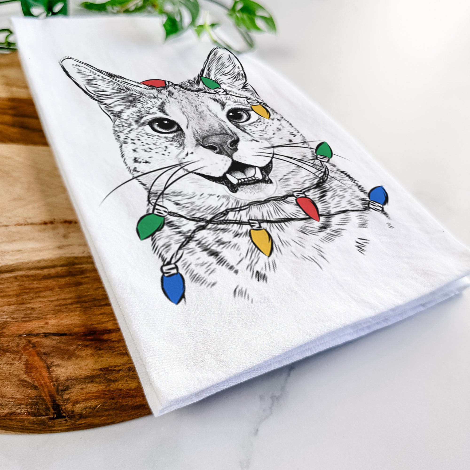 Lucky the Serval Cat Tea Towel