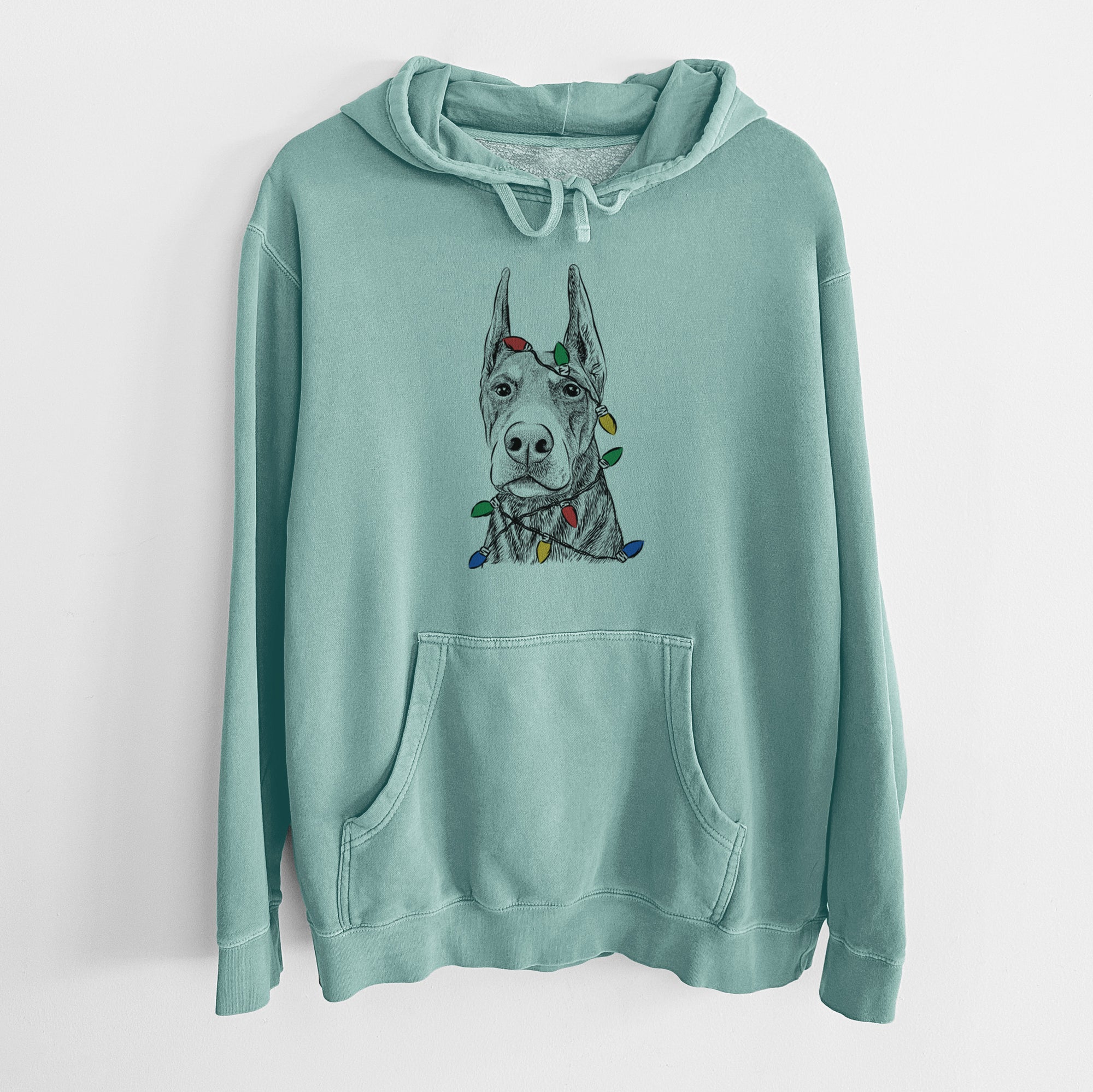 Christmas Lights Luna the Doberman Pinscher - Unisex Pigment Dyed Hoodie