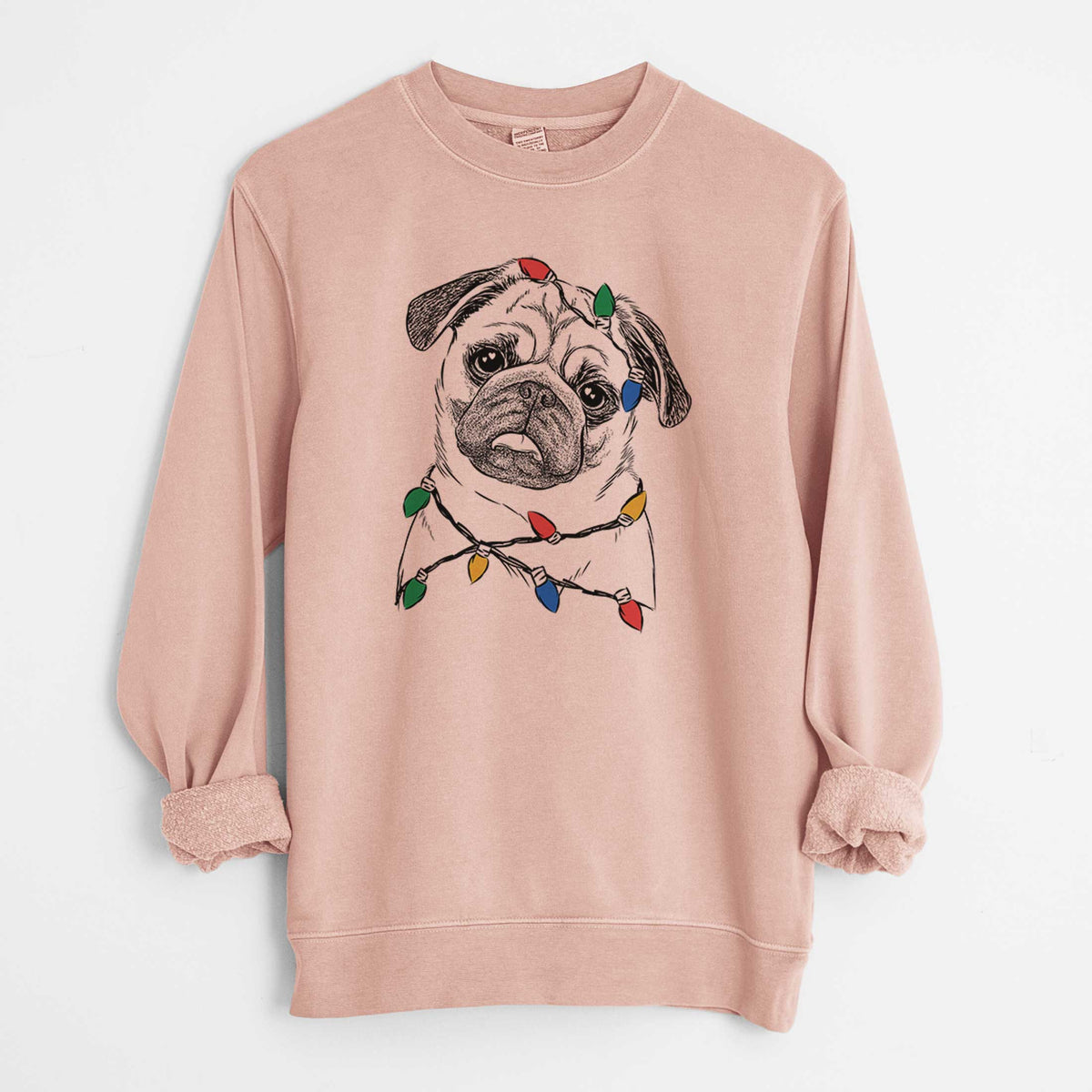 Christmas Lights Macy the Pug - Unisex Pigment Dyed Crew Sweatshirt