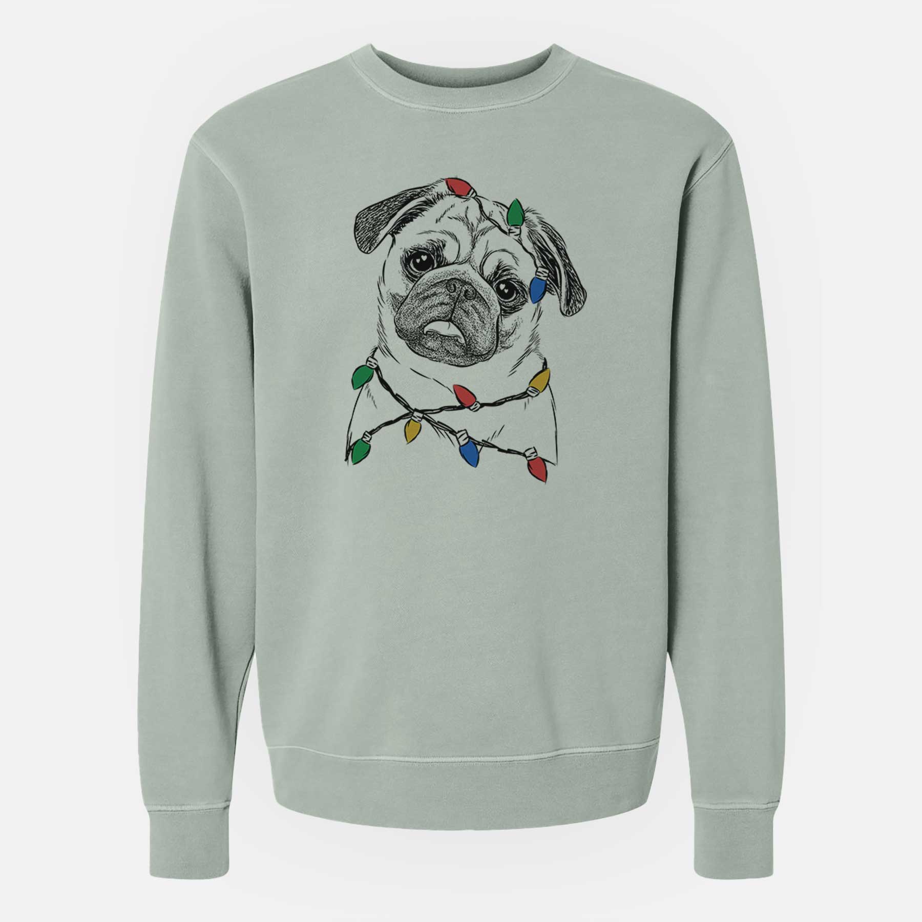 Christmas Lights Macy the Pug - Unisex Pigment Dyed Crew Sweatshirt