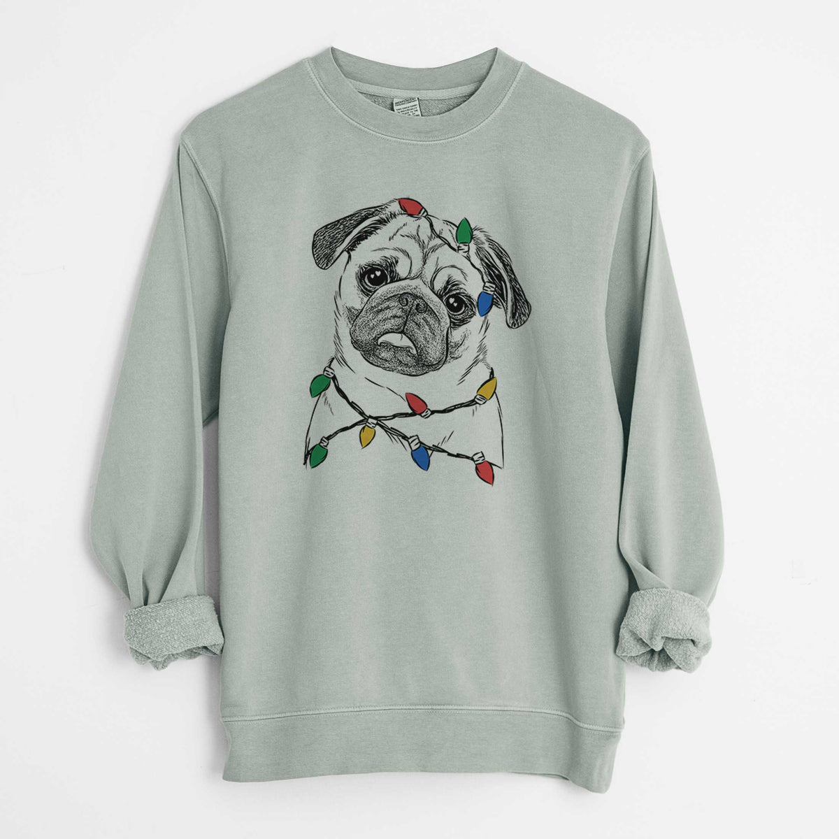 Christmas Lights Macy the Pug - Unisex Pigment Dyed Crew Sweatshirt