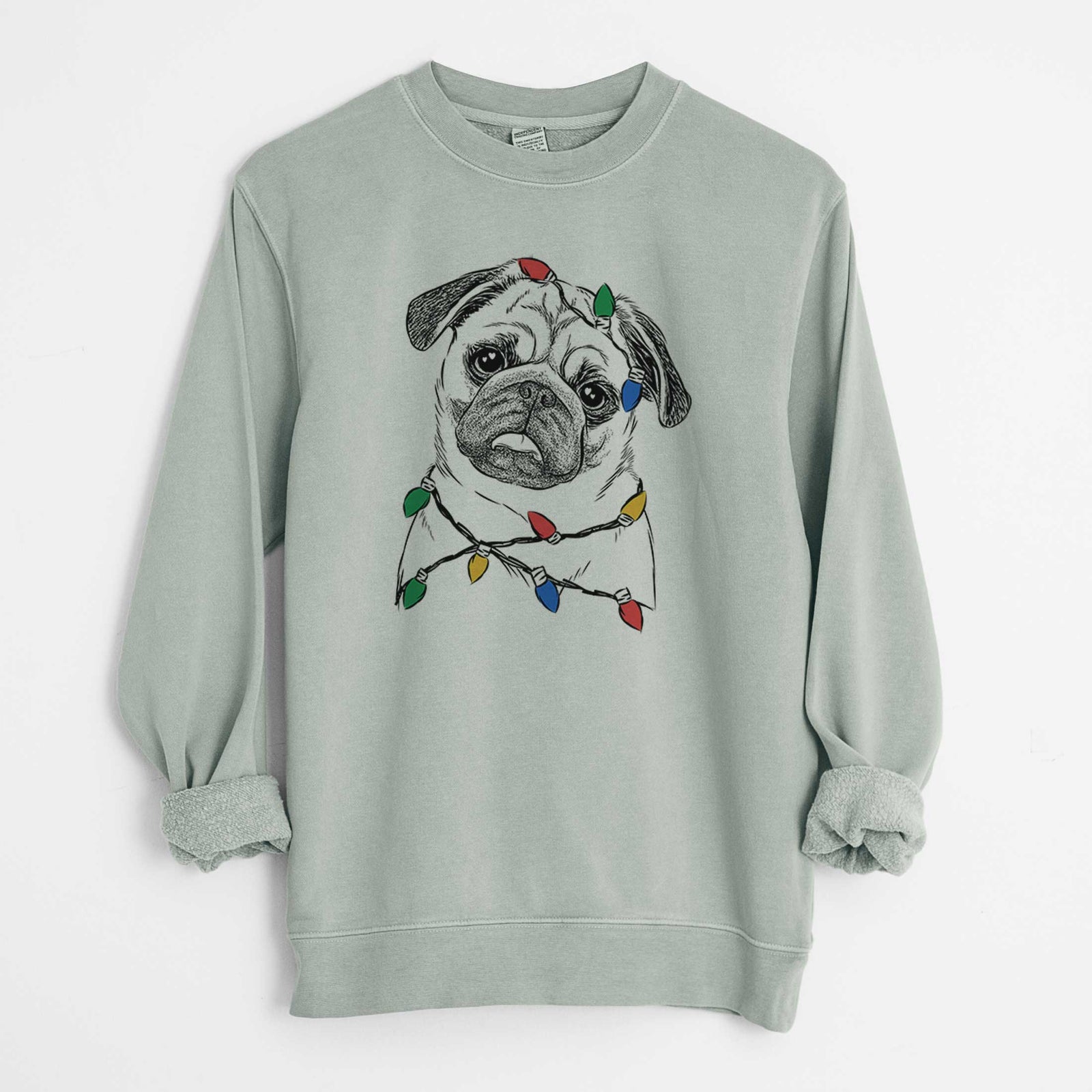 Christmas Lights Macy the Pug - Unisex Pigment Dyed Crew Sweatshirt