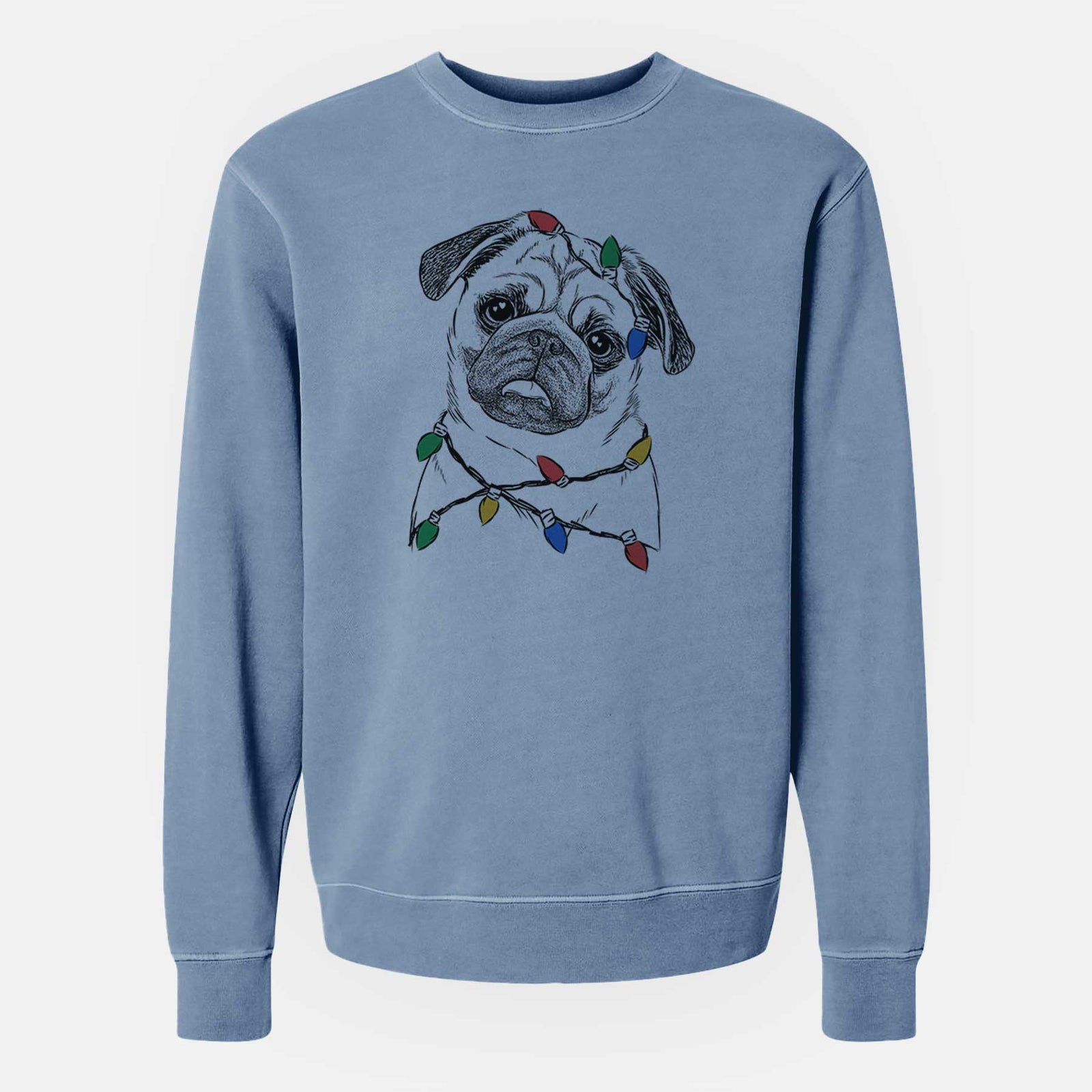 Christmas Lights Macy the Pug - Unisex Pigment Dyed Crew Sweatshirt