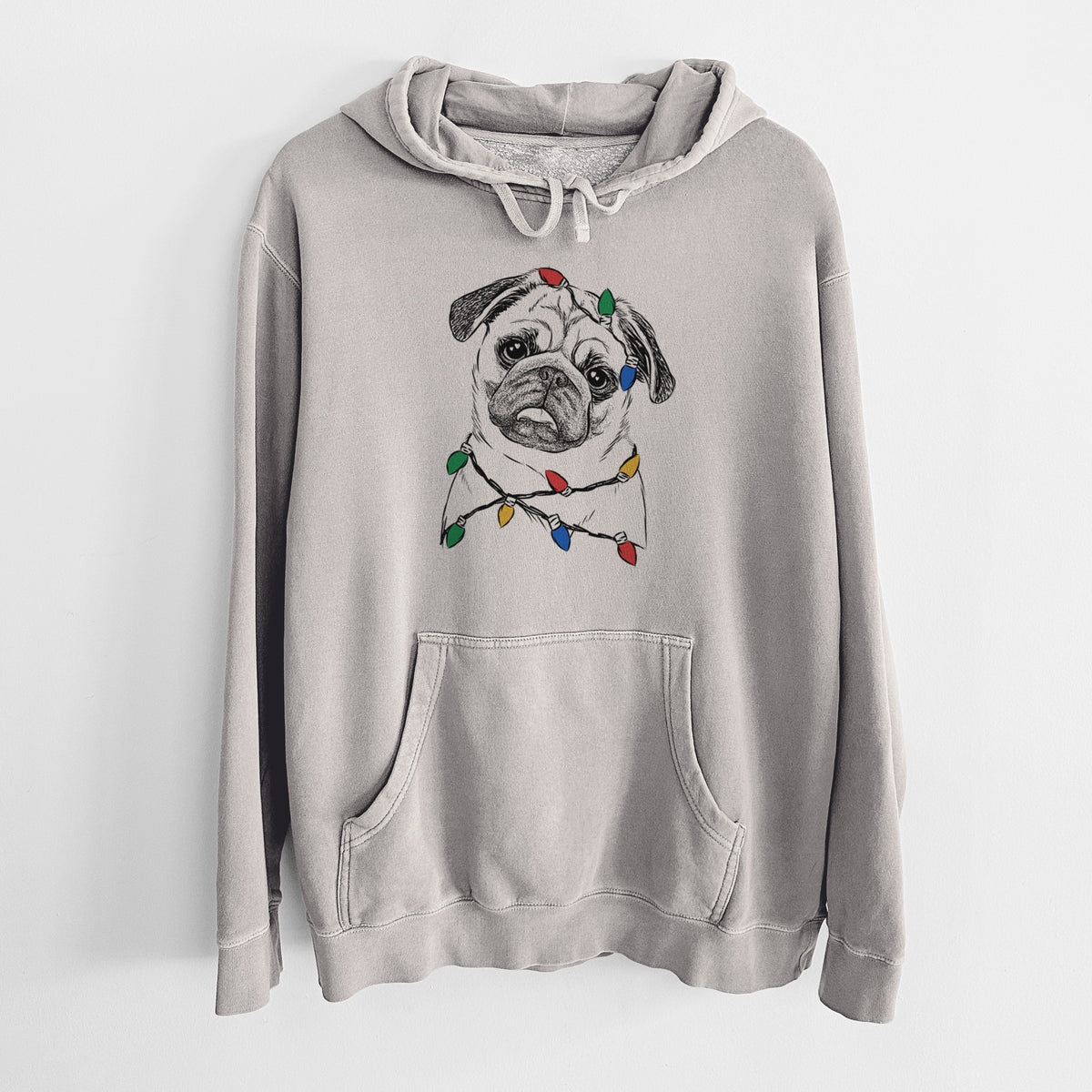 Christmas Lights Macy the Pug - Unisex Pigment Dyed Hoodie