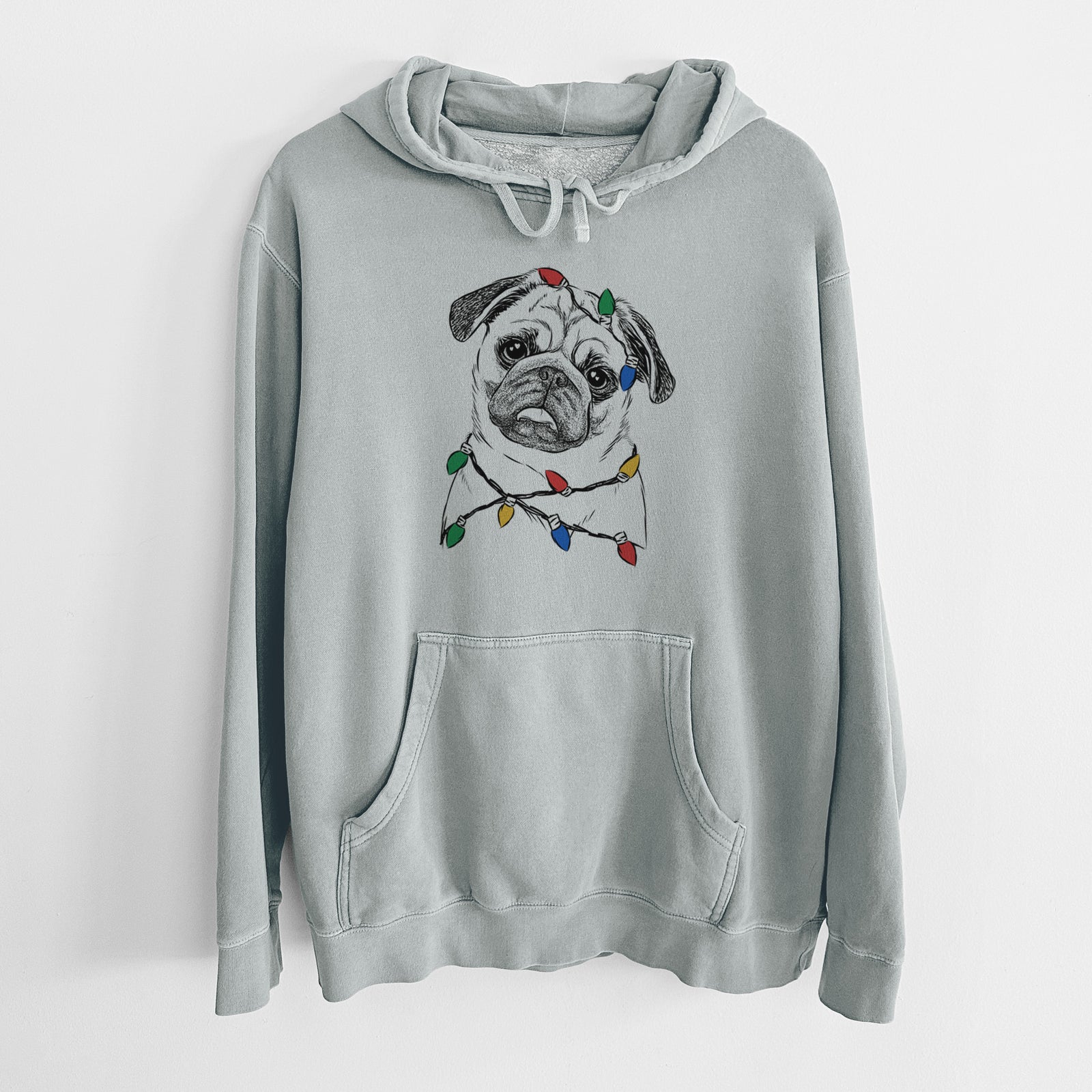 Christmas Lights Macy the Pug - Unisex Pigment Dyed Hoodie