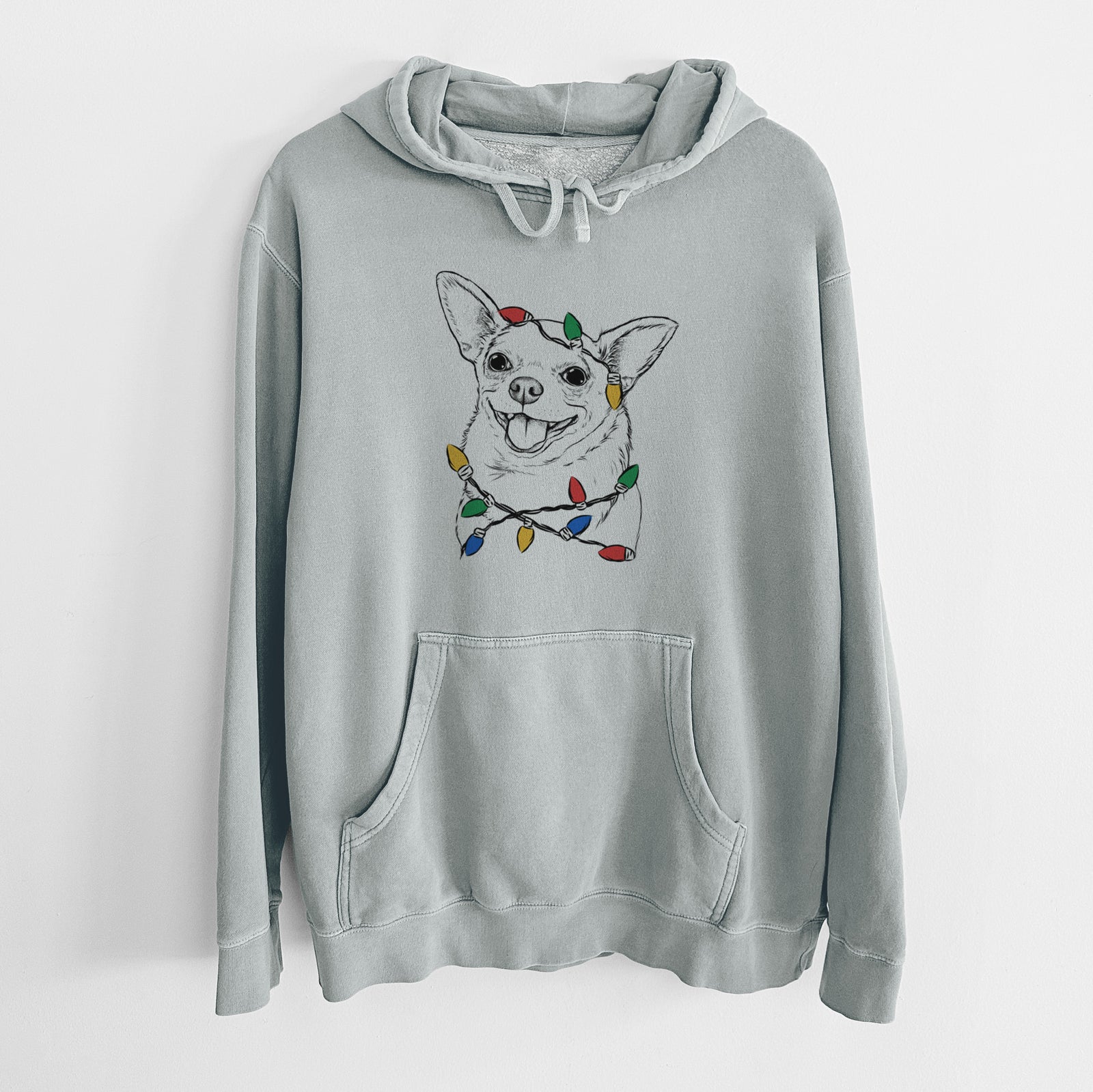 Christmas Lights Maddison Pearl the Chihuahua - Unisex Pigment Dyed Hoodie