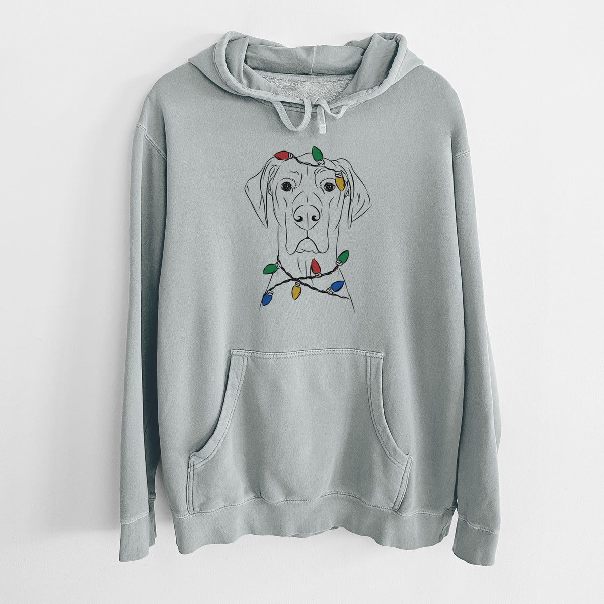 Christmas Lights Maddox the Great Dane - Unisex Pigment Dyed Hoodie