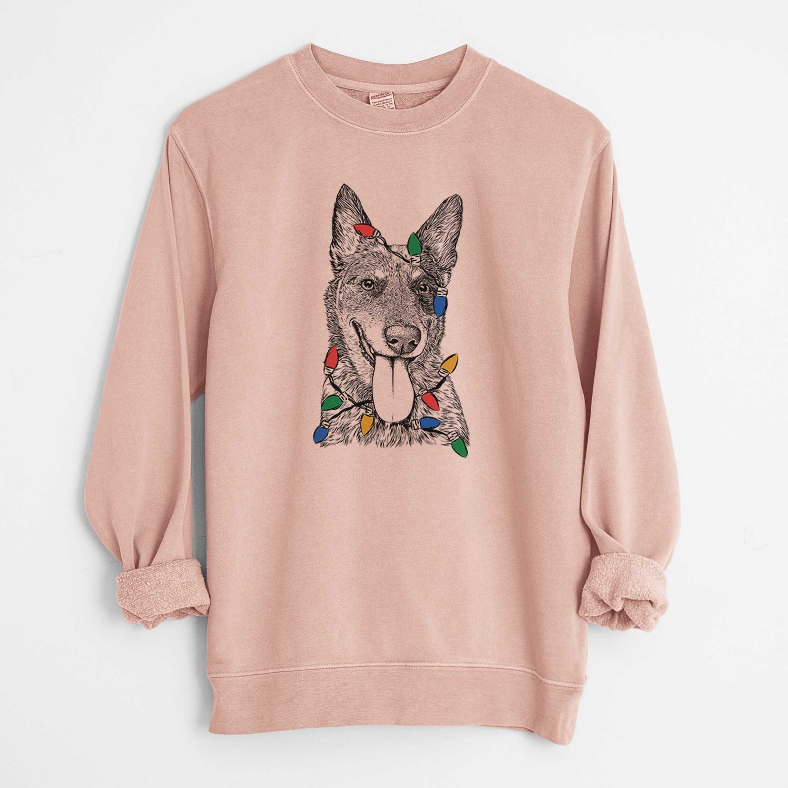 Christmas Lights Madison the Blue Heeler - Unisex Pigment Dyed Crew Sweatshirt