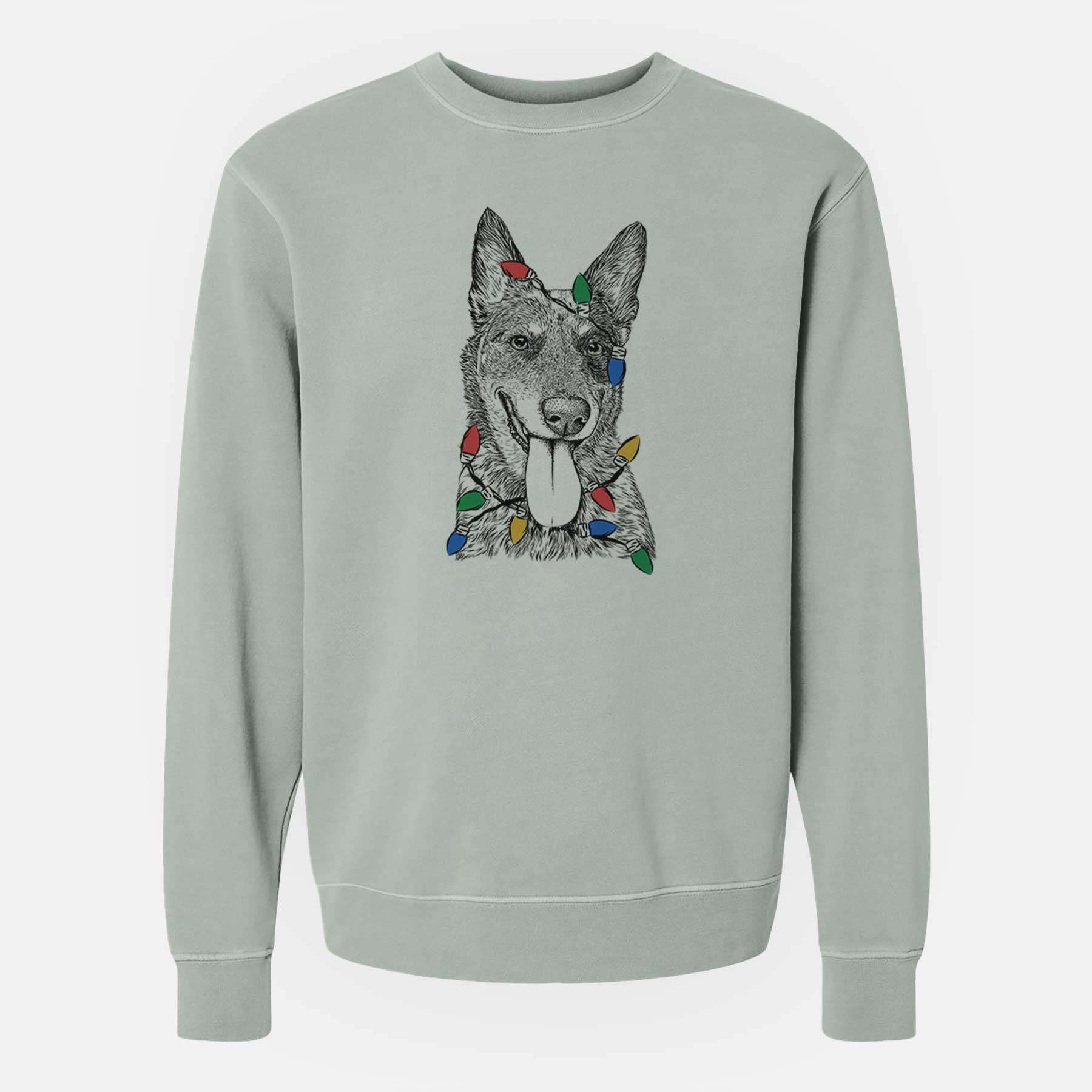 Christmas Lights Madison the Blue Heeler - Unisex Pigment Dyed Crew Sweatshirt