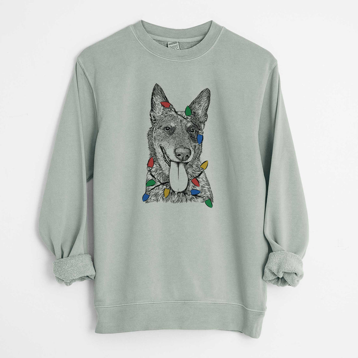 Christmas Lights Madison the Blue Heeler - Unisex Pigment Dyed Crew Sweatshirt