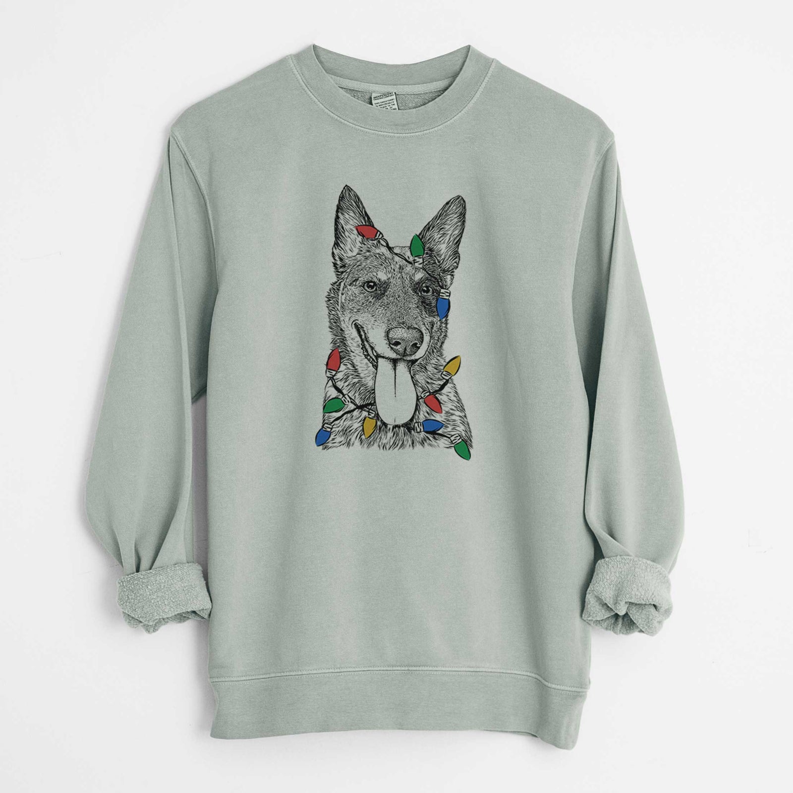 Christmas Lights Madison the Blue Heeler - Unisex Pigment Dyed Crew Sweatshirt