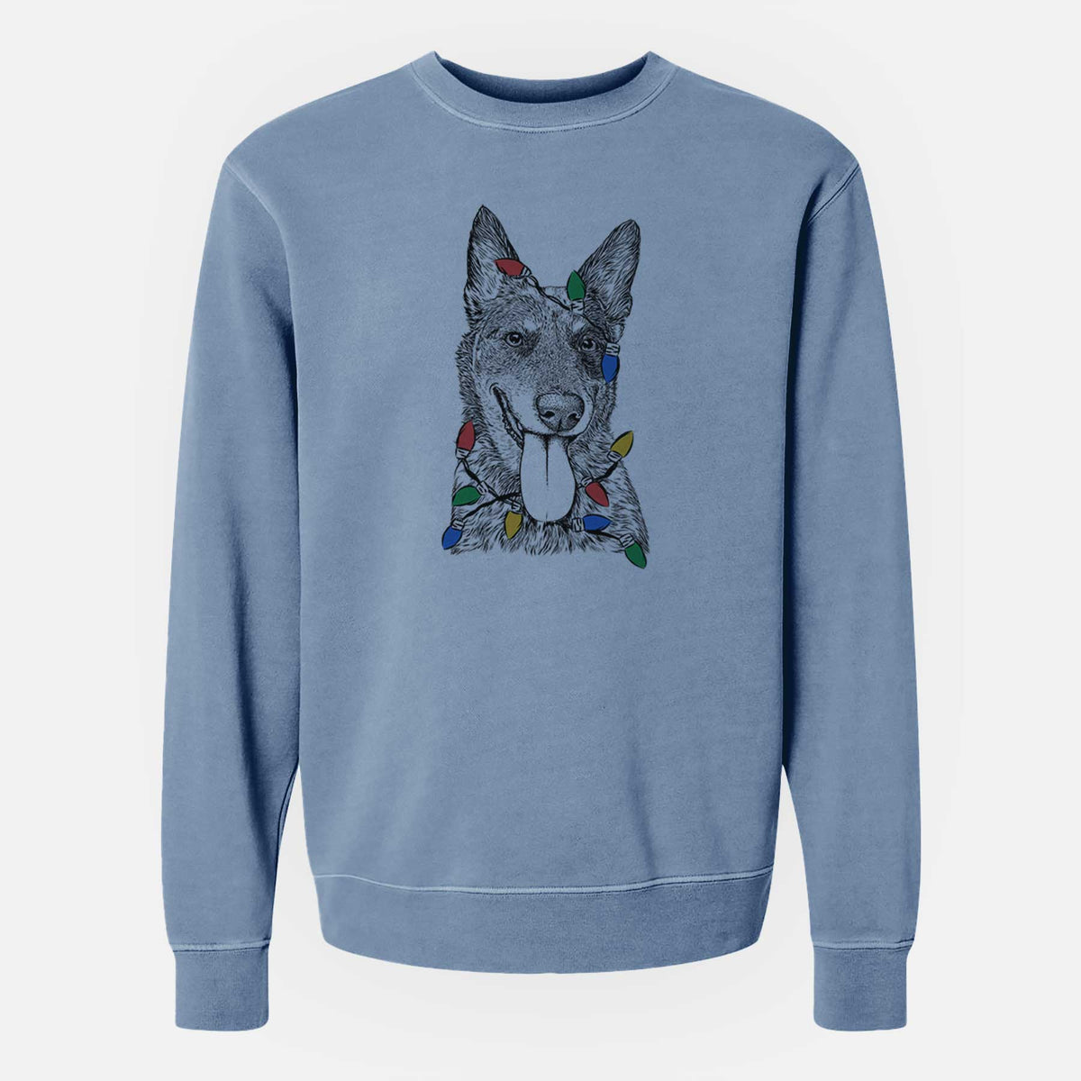 Christmas Lights Madison the Blue Heeler - Unisex Pigment Dyed Crew Sweatshirt