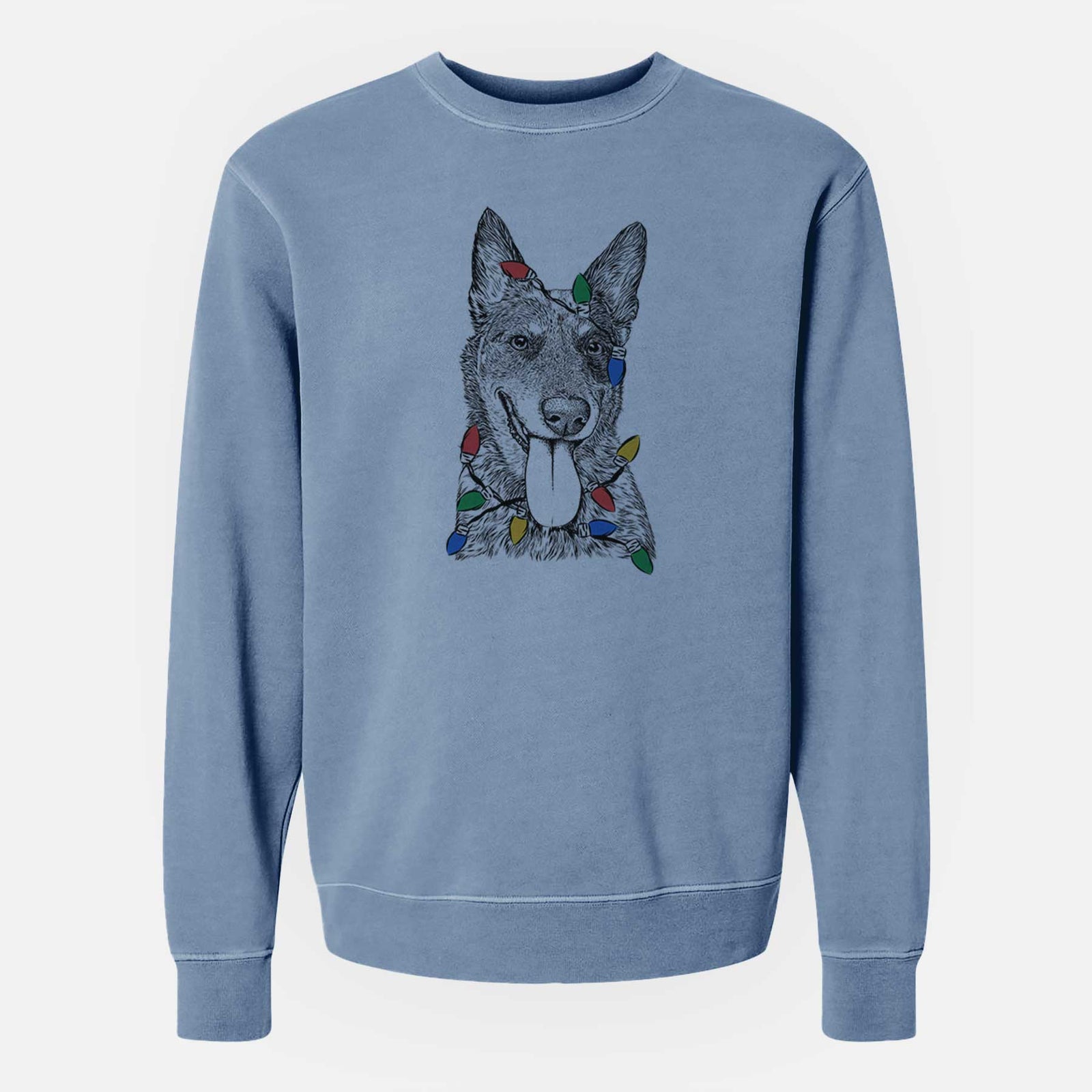 Christmas Lights Madison the Blue Heeler - Unisex Pigment Dyed Crew Sweatshirt