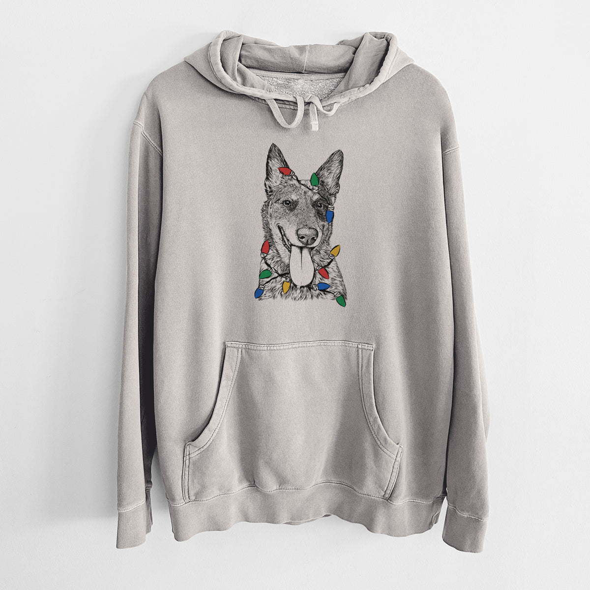 Christmas Lights Madison the Blue Heeler - Unisex Pigment Dyed Hoodie
