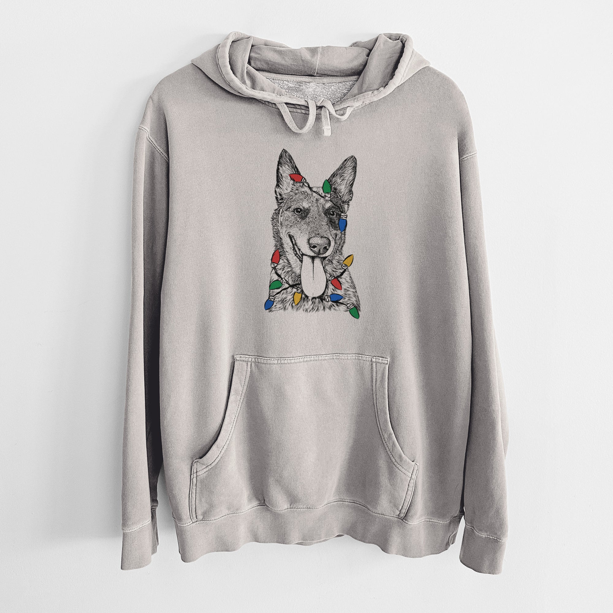 Christmas Lights Madison the Blue Heeler - Unisex Pigment Dyed Hoodie