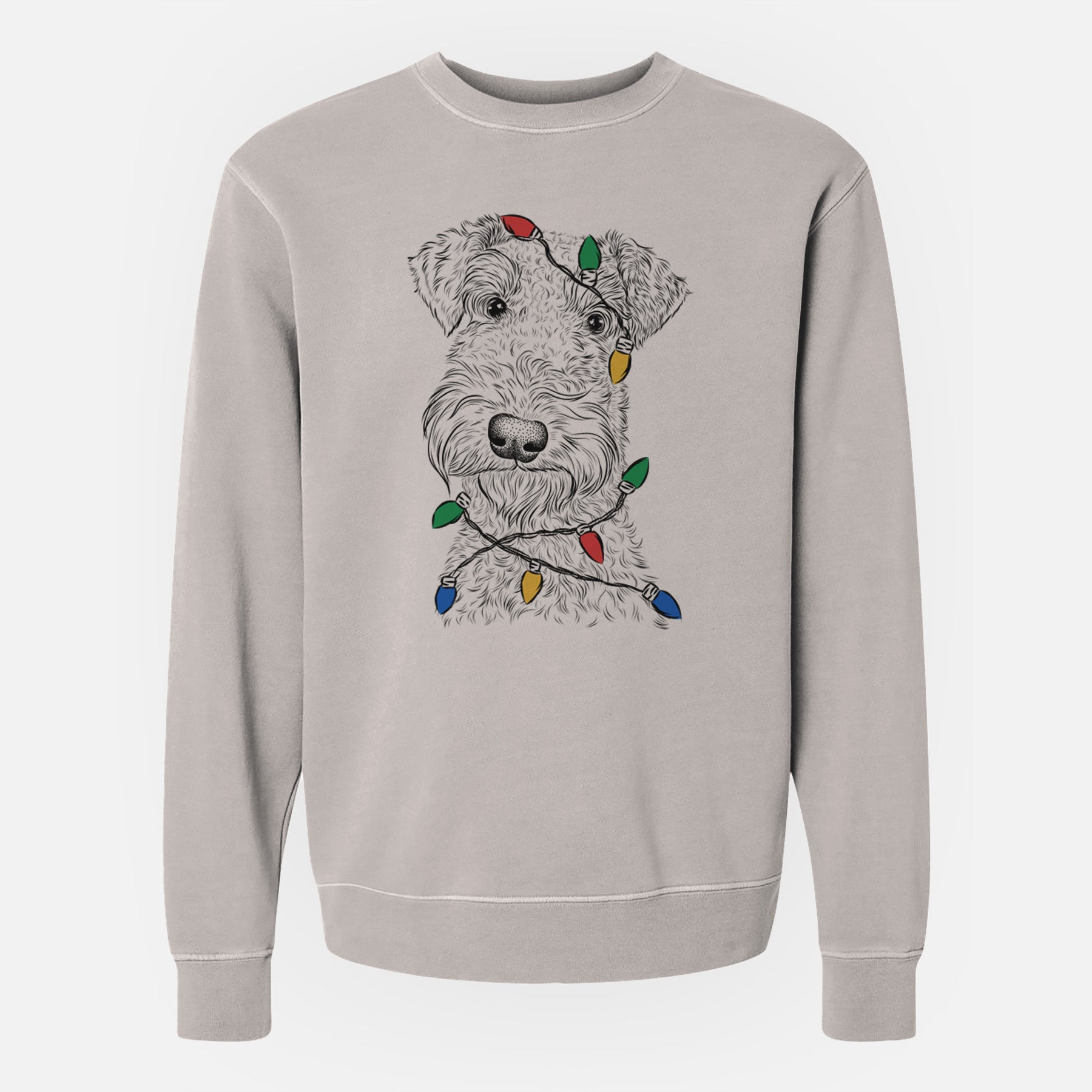 Christmas Lights Roc Haven Maggie May the Airedale Terrier - Unisex Pigment Dyed Crew Sweatshirt