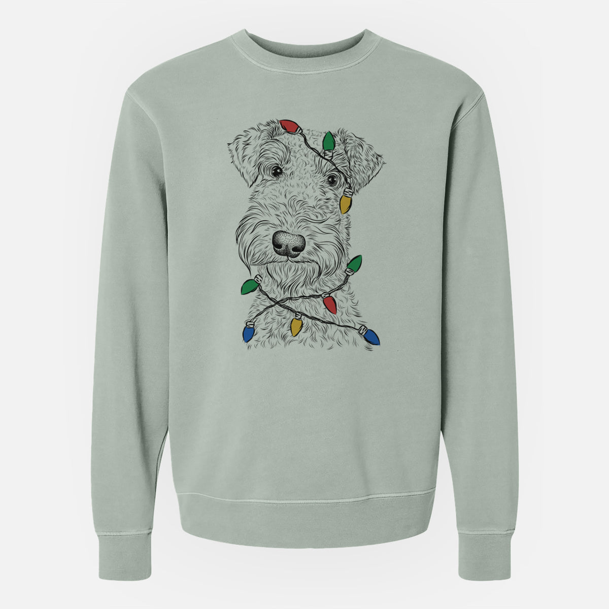 Christmas Lights Roc Haven Maggie May the Airedale Terrier - Unisex Pigment Dyed Crew Sweatshirt