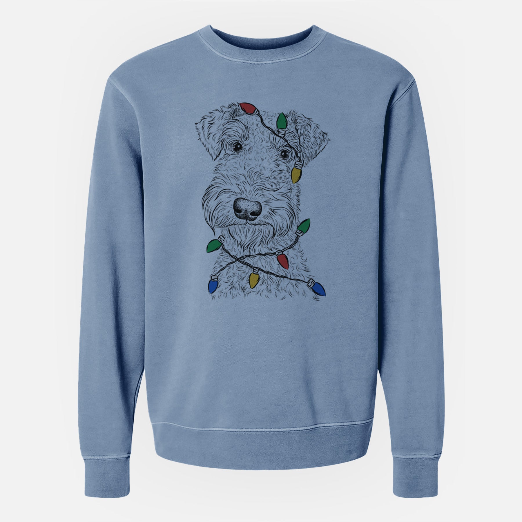 Christmas Lights Roc Haven Maggie May the Airedale Terrier - Unisex Pigment Dyed Crew Sweatshirt