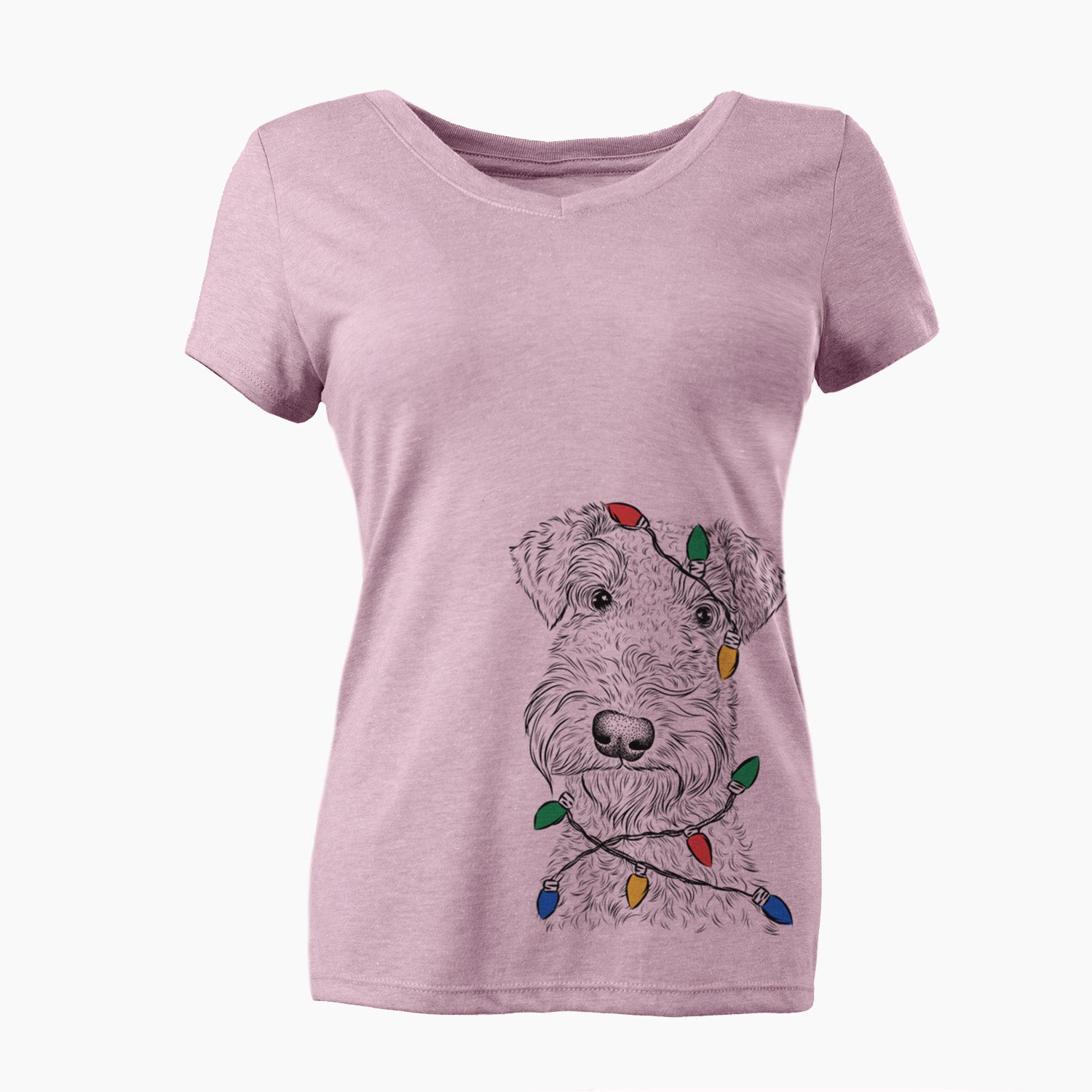 Christmas Lights Roc Haven Maggie May the Airedale Terrier - Women's Perfect V-neck Shirt