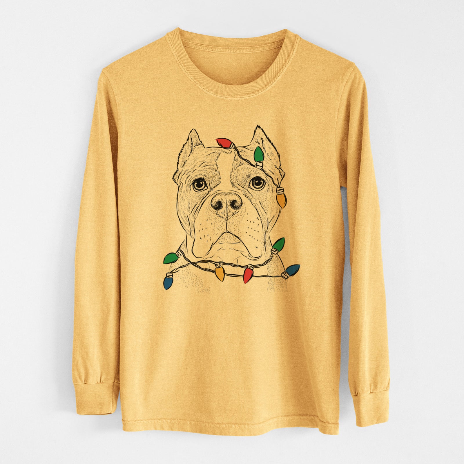 Christmas Lights Maggie the American Bulldog - Heavyweight 100% Cotton Long Sleeve