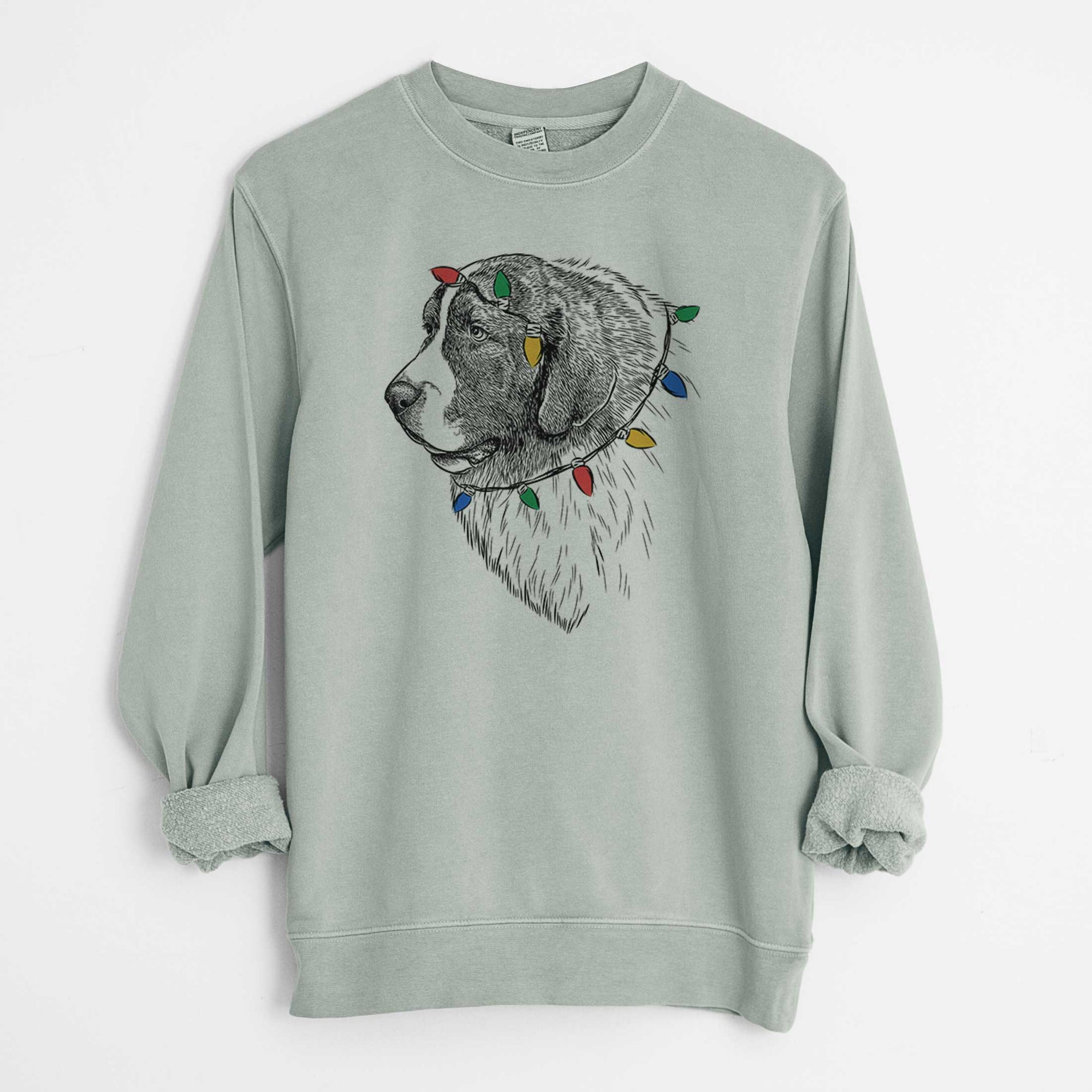 Christmas Lights Magnus the Pyrenean Mastiff - Unisex Pigment Dyed Crew Sweatshirt