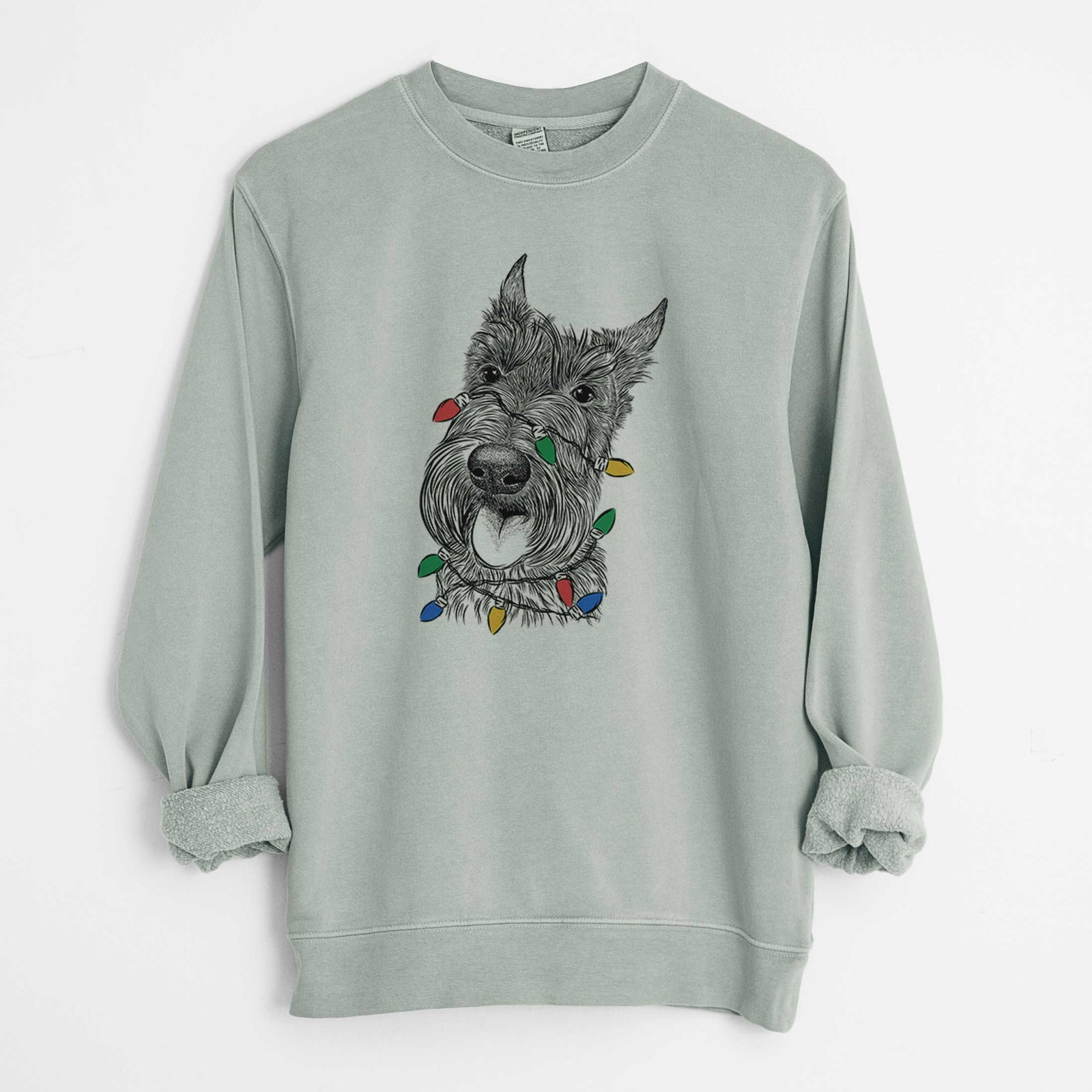 Christmas Lights Magnus the Scottish Terrier - Unisex Pigment Dyed Crew Sweatshirt