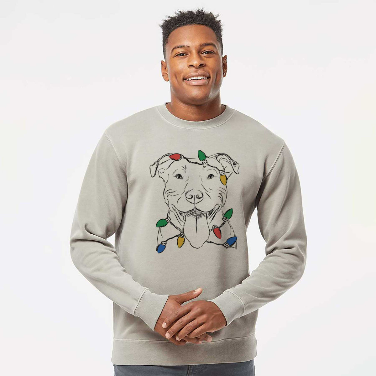 Christmas Lights Major the Pitbull - Unisex Pigment Dyed Crew Sweatshirt