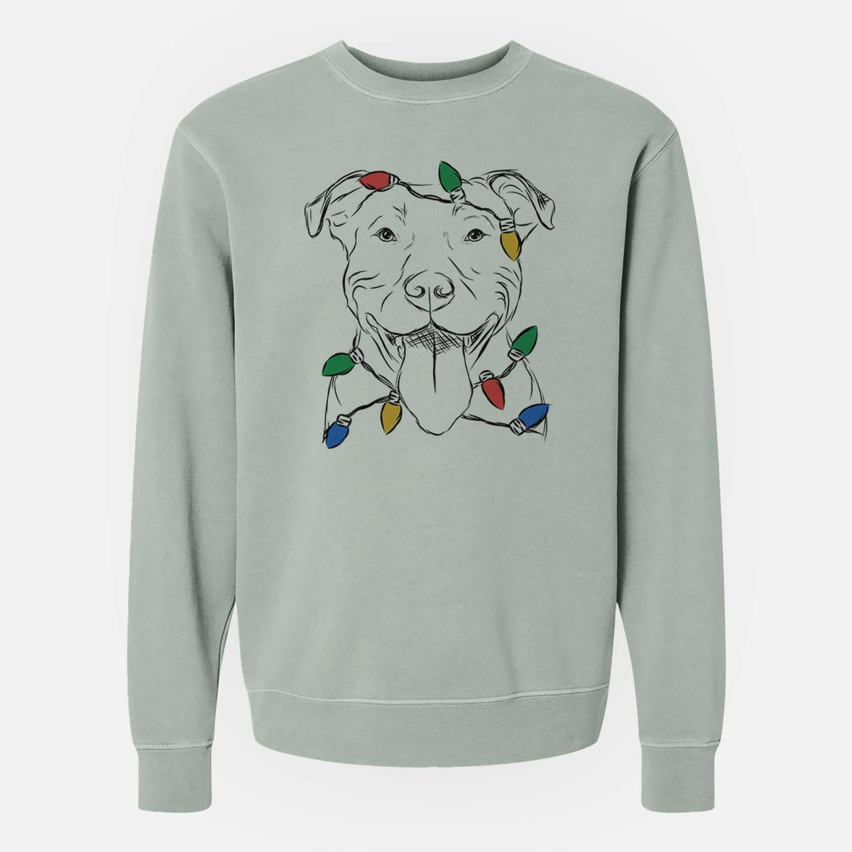 Christmas Lights Major the Pitbull - Unisex Pigment Dyed Crew Sweatshirt