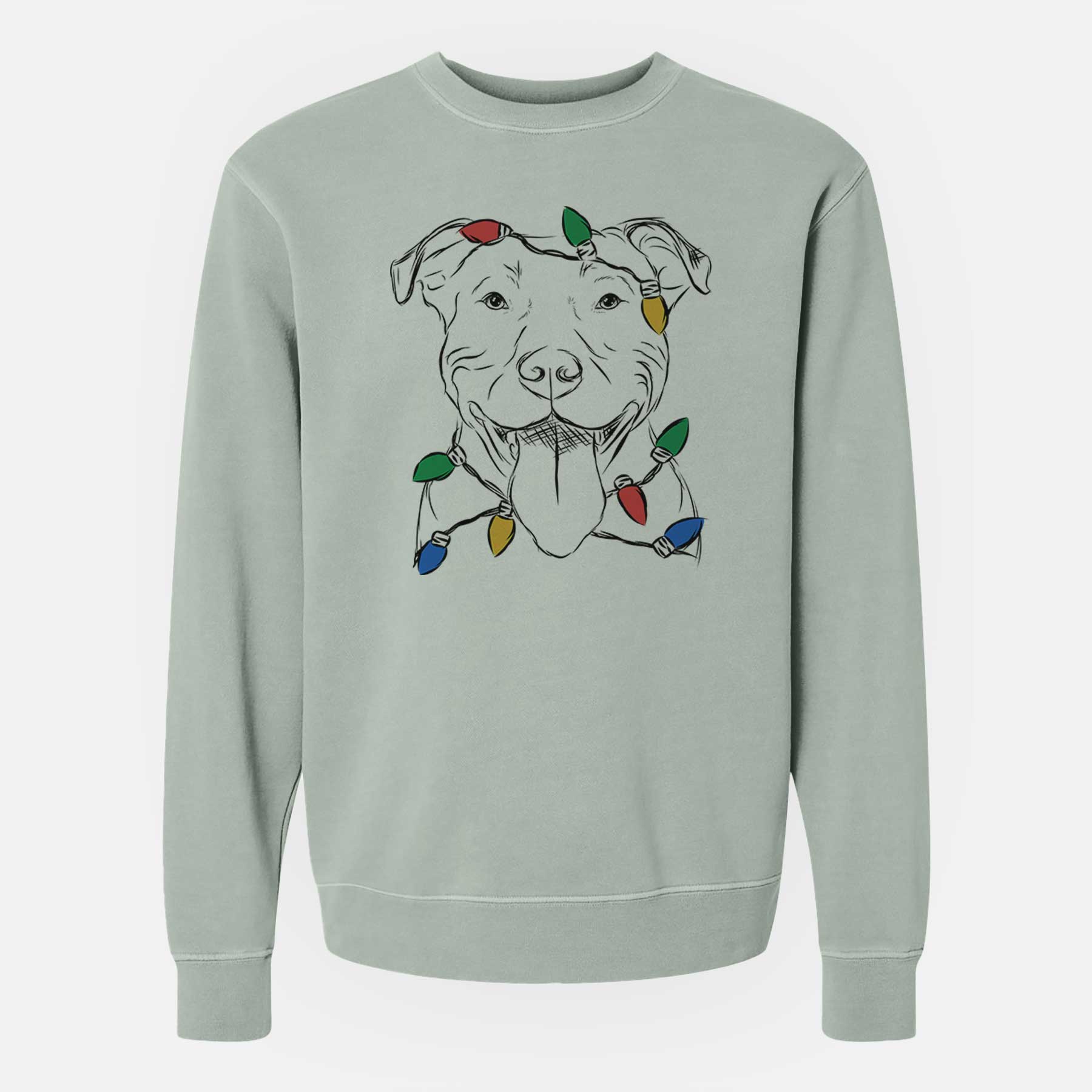 Christmas Lights Major the Pitbull - Unisex Pigment Dyed Crew Sweatshirt