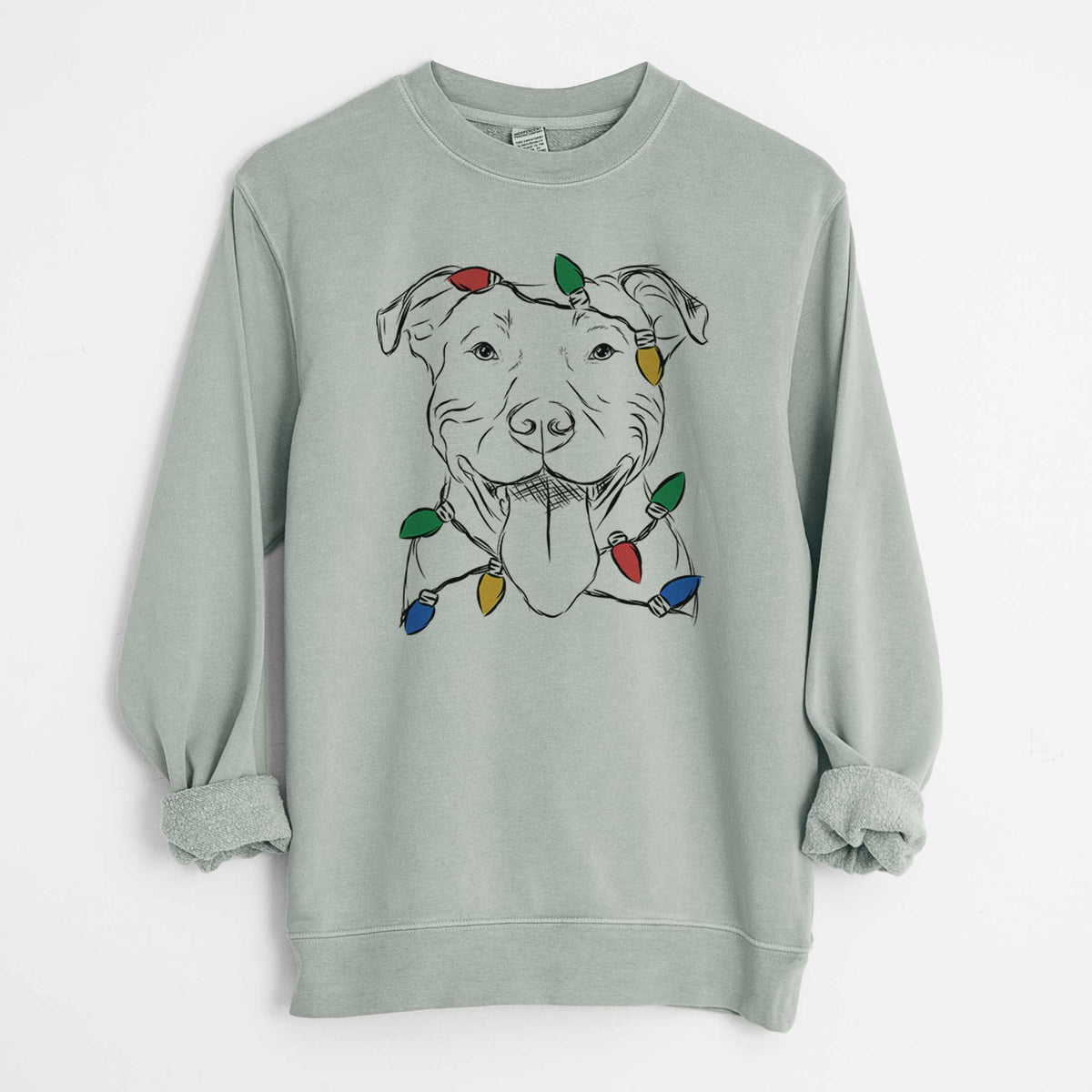 Christmas Lights Major the Pitbull - Unisex Pigment Dyed Crew Sweatshirt