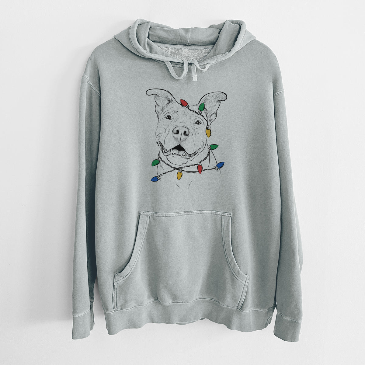 Christmas Lights Malibu the Staffordshire Terrier/Pitbull Mix - Unisex Pigment Dyed Hoodie