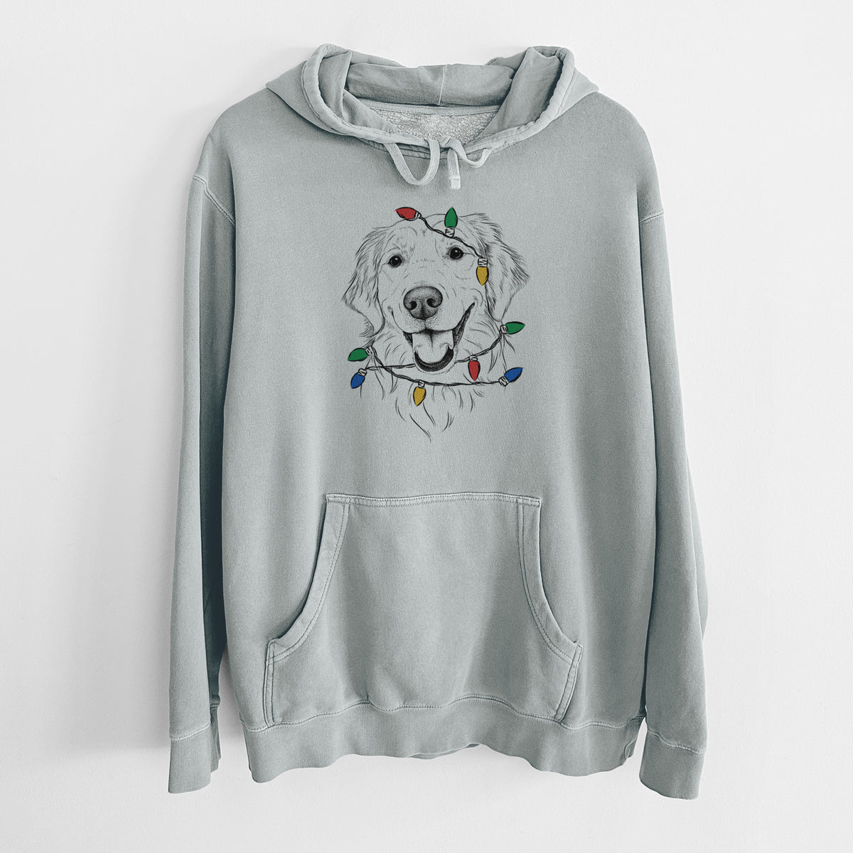 Christmas Lights Maple the Golden Retriever - Unisex Pigment Dyed Hoodie