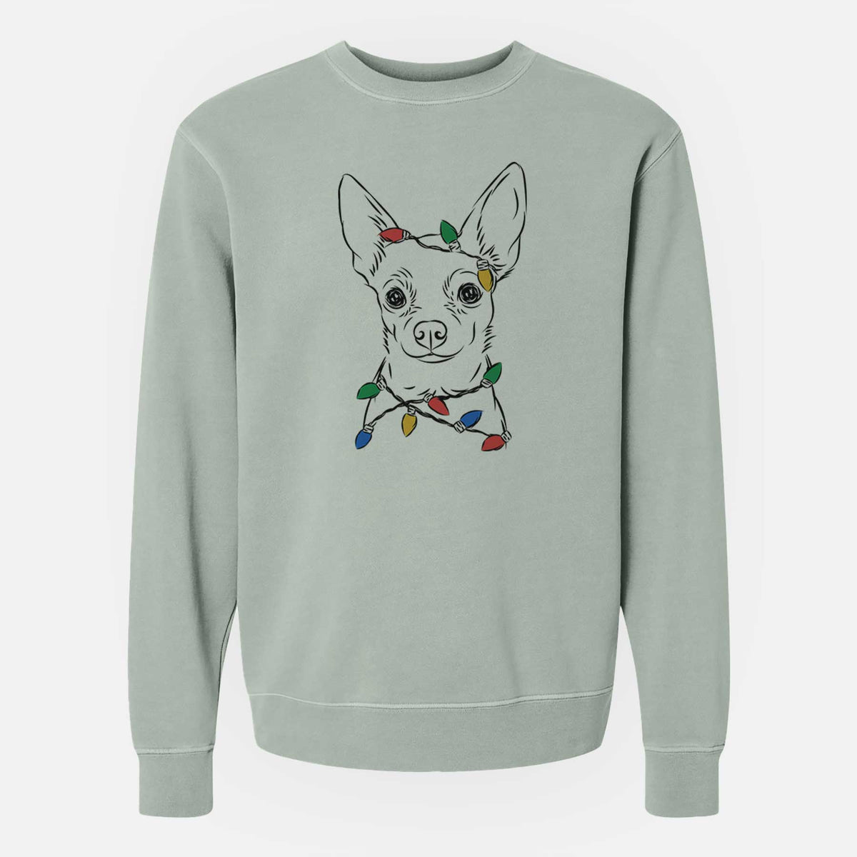 Christmas Lights Martini the Chihuahua - Unisex Pigment Dyed Crew Sweatshirt
