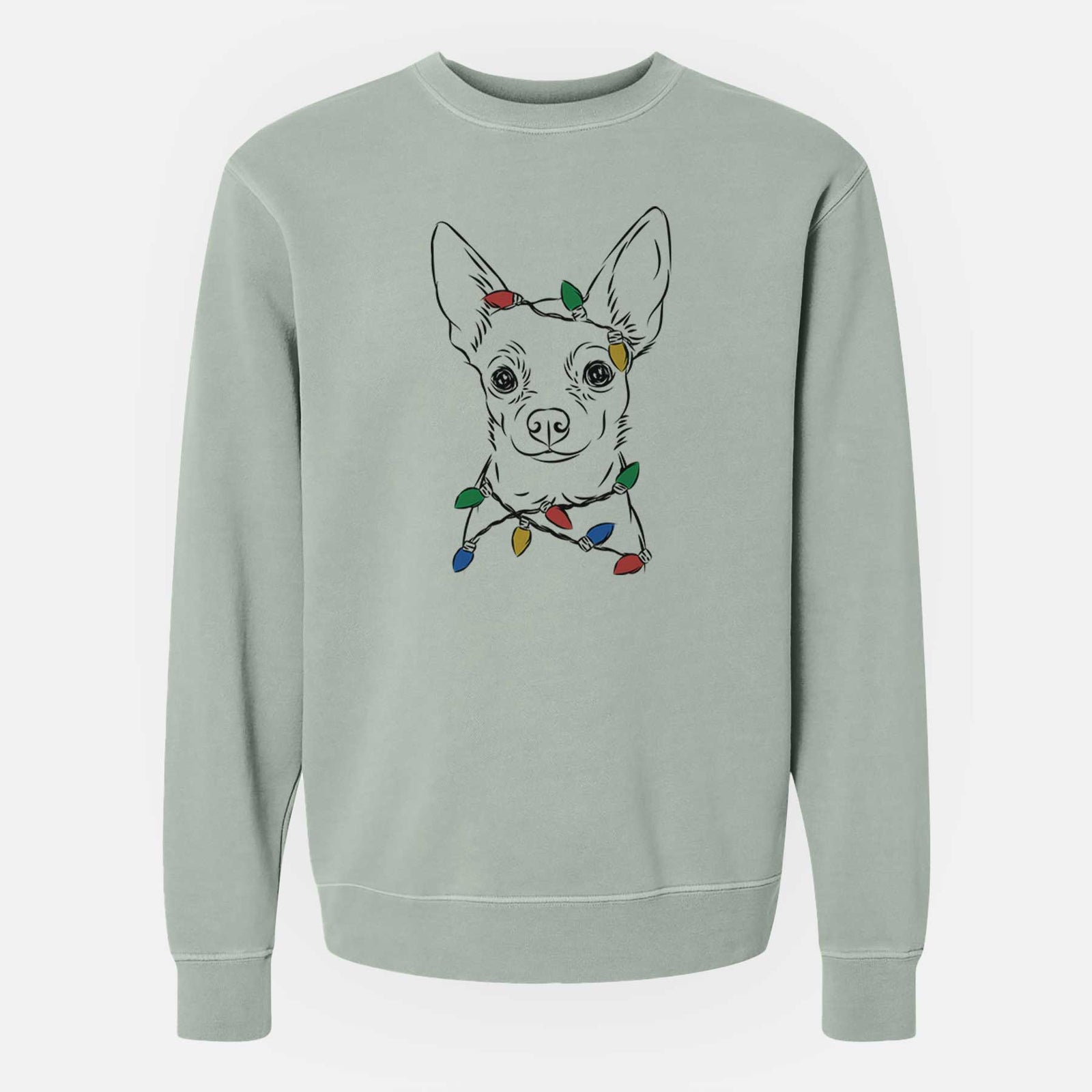 Christmas Lights Martini the Chihuahua - Unisex Pigment Dyed Crew Sweatshirt