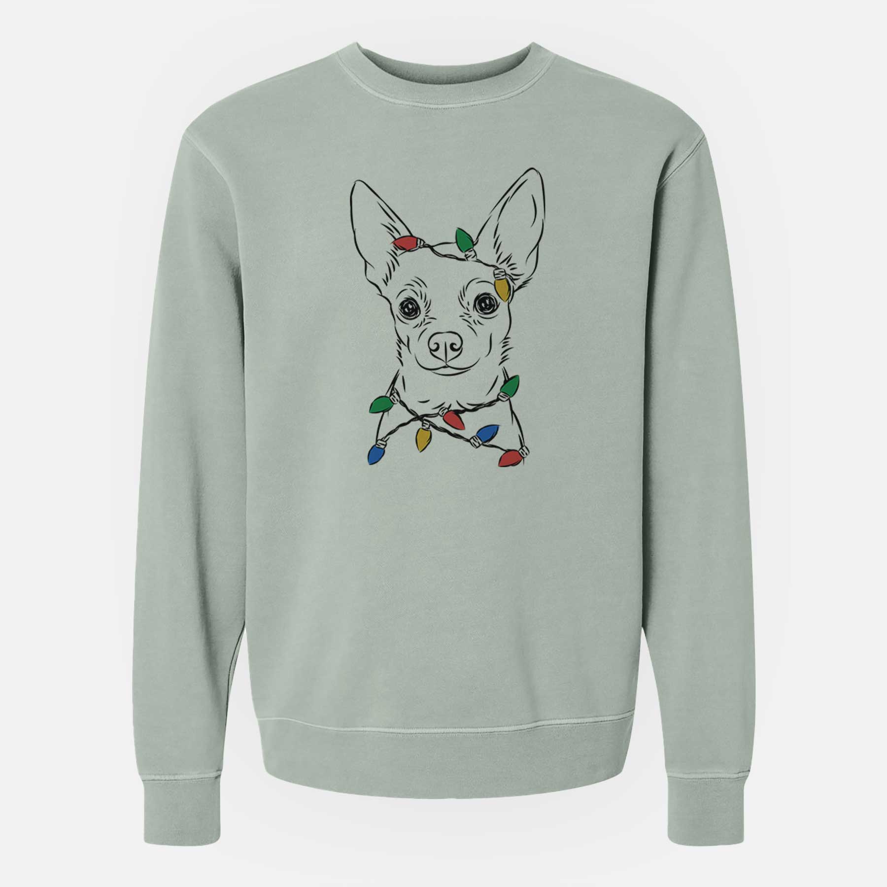 Christmas Lights Martini the Chihuahua - Unisex Pigment Dyed Crew Sweatshirt