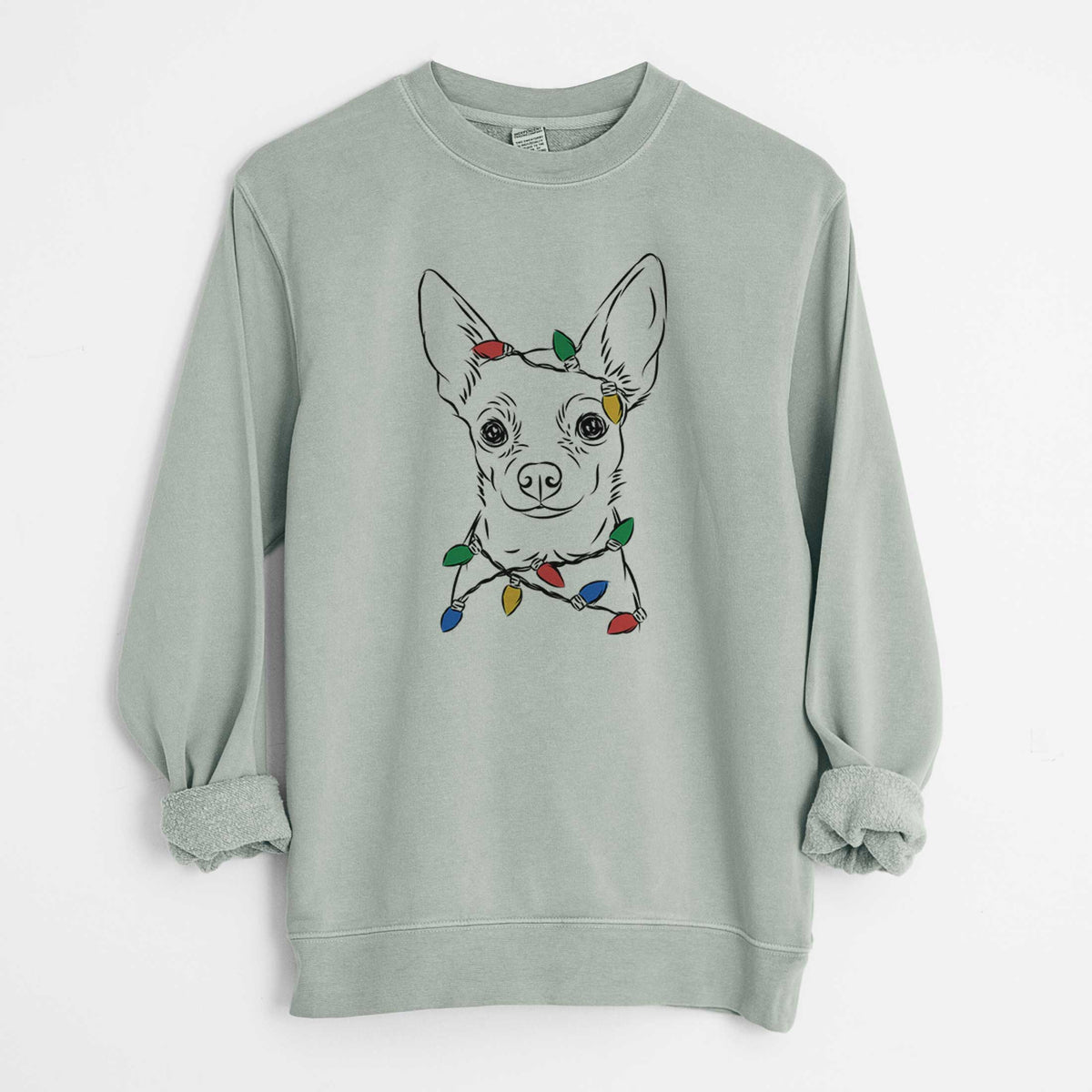 Christmas Lights Martini the Chihuahua - Unisex Pigment Dyed Crew Sweatshirt