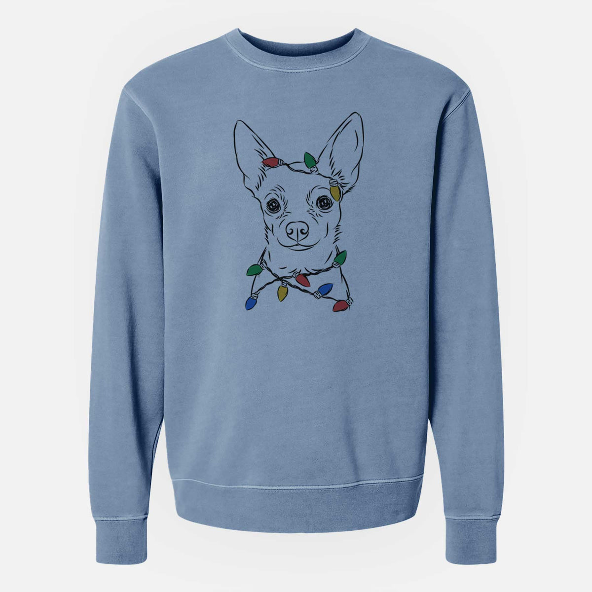 Christmas Lights Martini the Chihuahua - Unisex Pigment Dyed Crew Sweatshirt